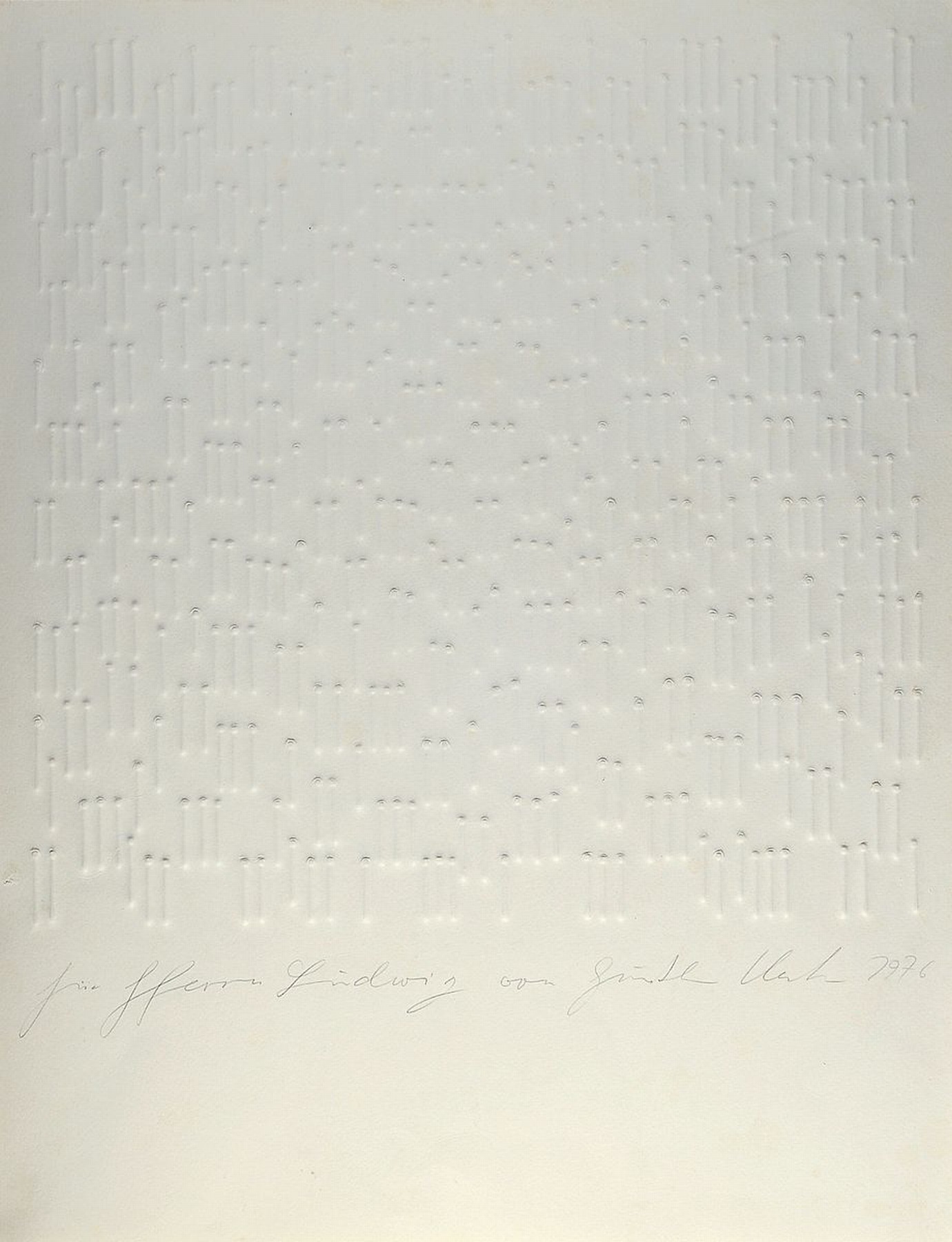 Günther Uecker, geb. 1930, Prägedruck, seltener früher unikatärer Prägedruck auf Velin, "Diagonale Reihung", handsigniert, Exemplar ...