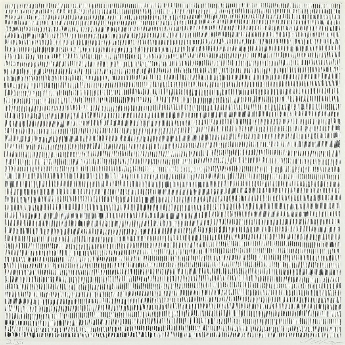 Günther Uecker, geb. 1930, "Nagelreihen", Radierung, num. 7/30, handsigniert, 35 x 35 cm, unter Glas, Rahmen 74 x 74 cm