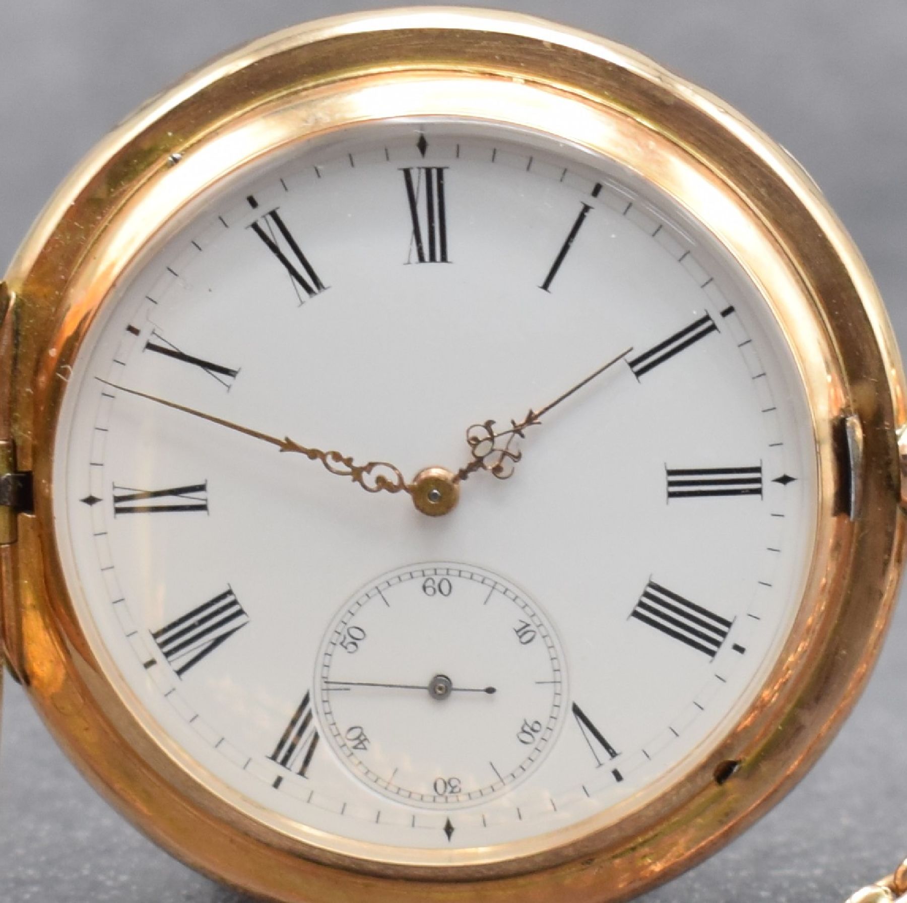 Detail a: IWC Savonette Herrentaschenuhr in RG 585/000 mit RG 585/000 Kette, Schweiz um 1900, guill. 2-Deckel Goldgeh. dell./ber, Sprungdeckel m. ...
