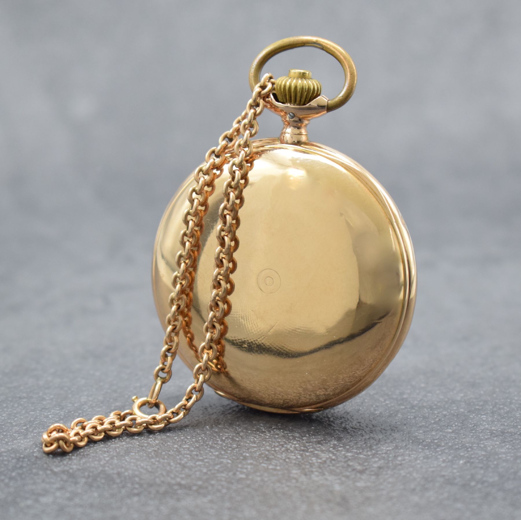 Detail c: IWC Savonette Herrentaschenuhr in RG 585/000 mit RG 585/000 Kette, Schweiz um 1900, guill. 2-Deckel Goldgeh. dell./ber, Sprungdeckel m. ...