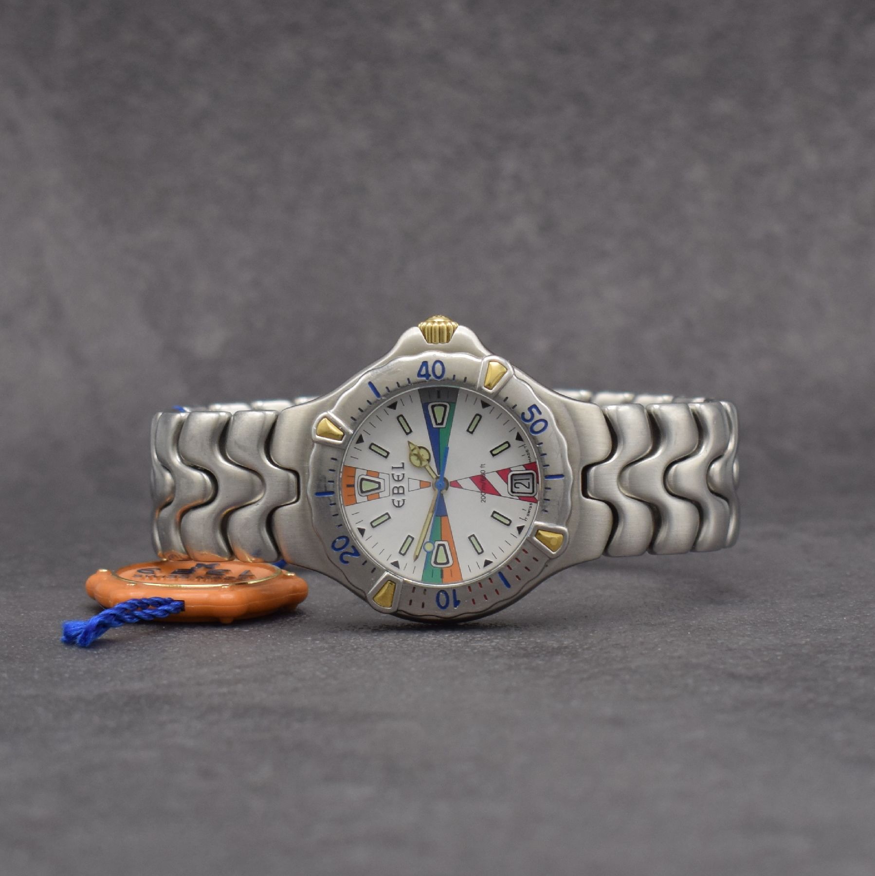EBEL Sportwave Armbanduhr, quarz, Ref. 6187531, verschr. Geh. in Stahl inkl. Gliederband. m. dopp. Faltschl., Reiter der Lünette & Krone in Gold, ...