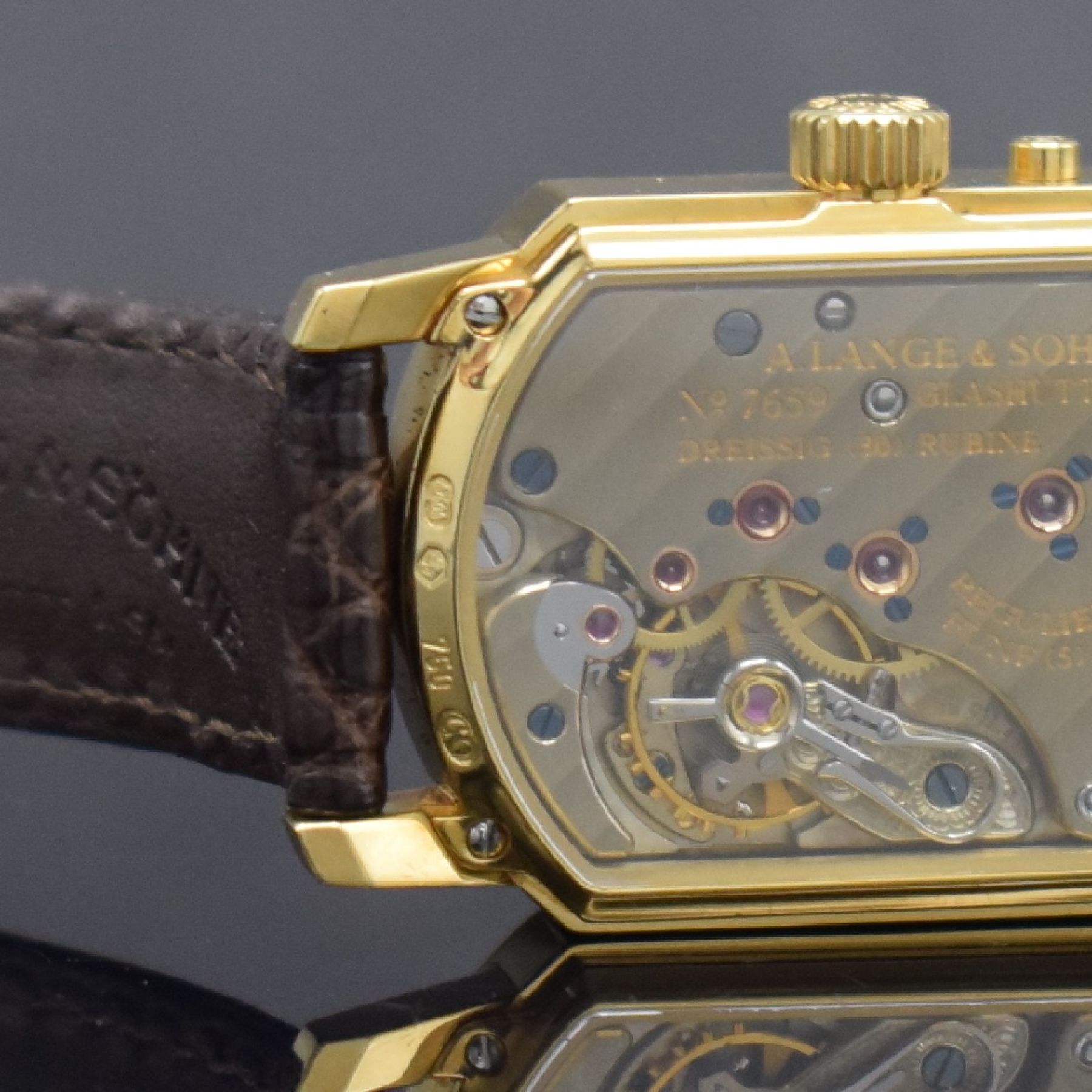 Detail g: A. LANGE & SÖHNE Arkade seltene Damenarmbanduhr in GG 750/000 Ref. 103.021, Deutschland um 2000, Handaufzug, beids. vergl. Geh., Boden 4-fach ...