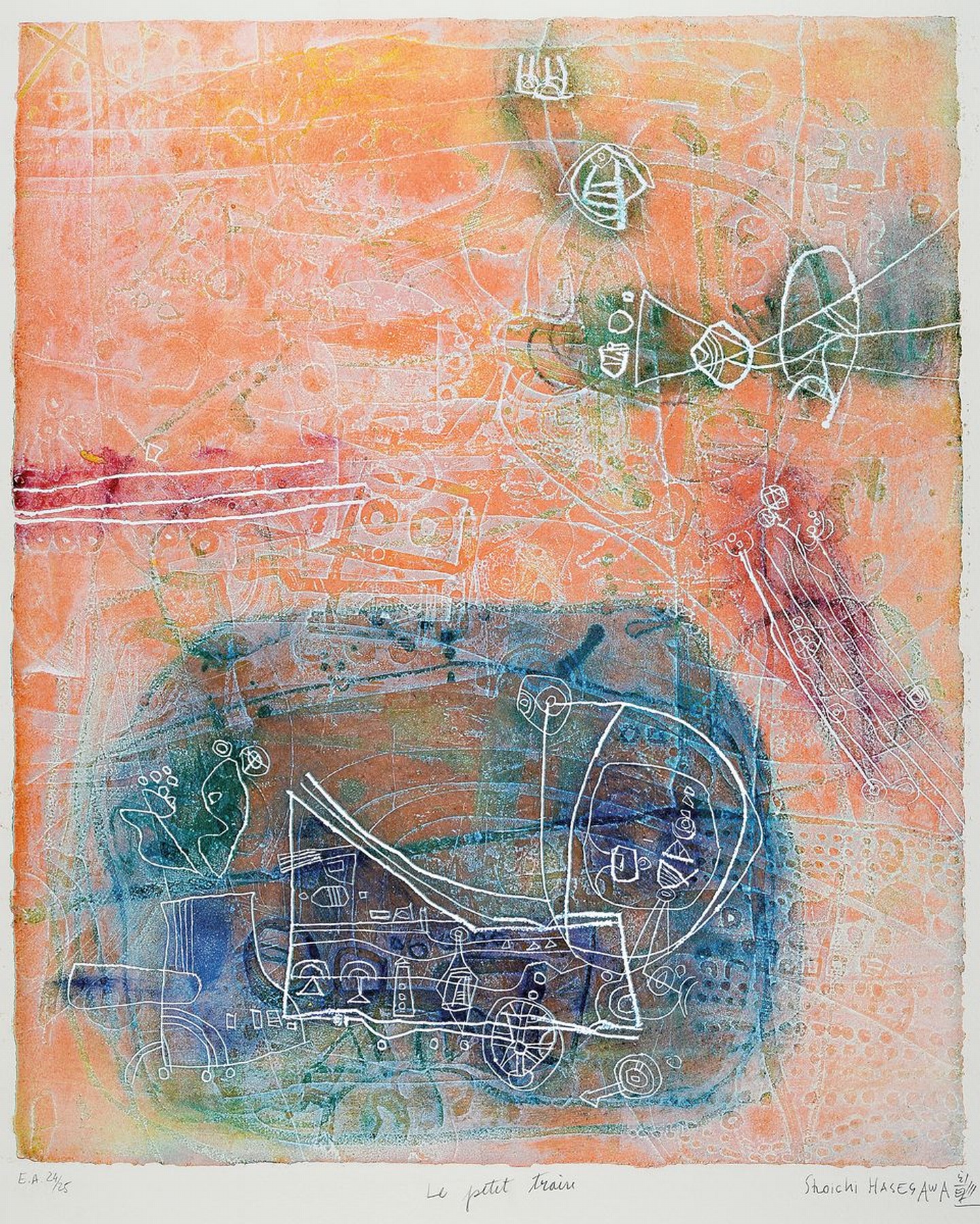 Shoichi Hasegawa, geb. 1929 in Yaizu, "Le petit train", Radierung auf Büttenpapier, sign., num. E.A. 24/25, Platte ca. 60x49 cm, gesamt ...
