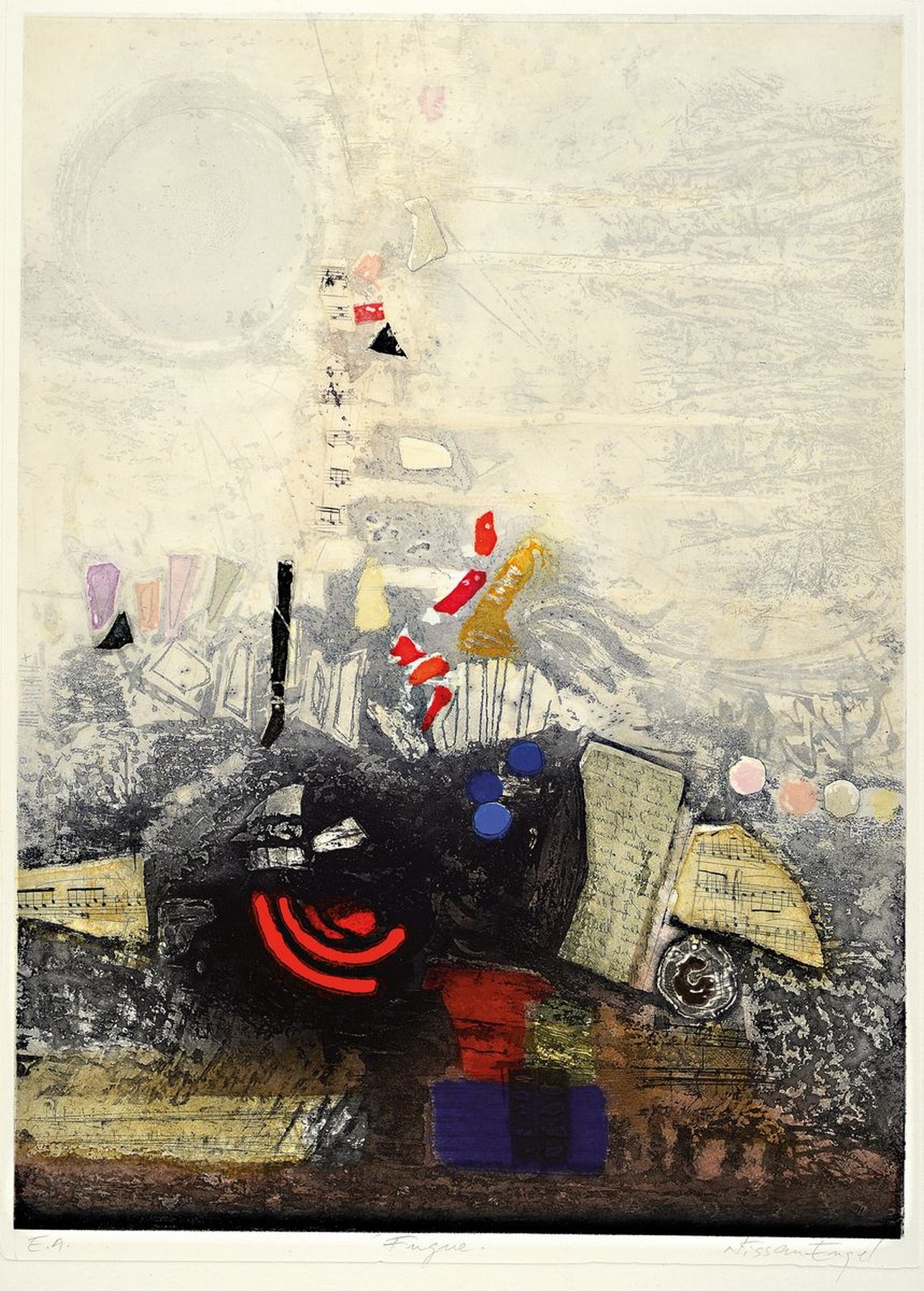 Nissan Engel, geb. 1931, "Fugue", Radierung auf Büttenpapier, sign., bezeichnet E.A., Platte ca. 55x40 cm, gesamt ca. 78x59 cm