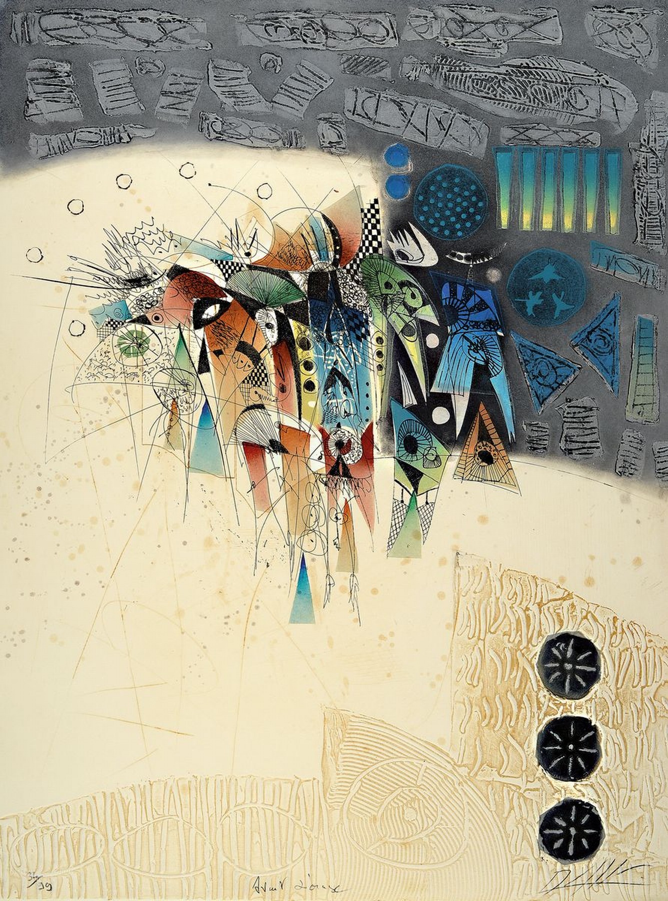Georges Dussau, geb. 1947, "Avant l´orage", Farbradierung, sign., num. 36/99, gesamt ca, 56x73 cm