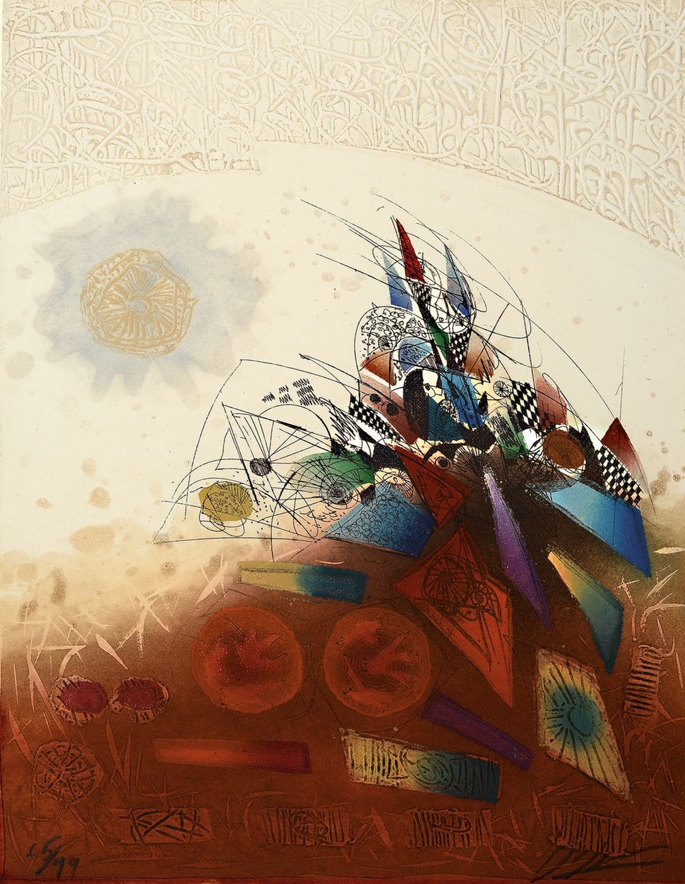 Georges Dussau, geb. 1947, "Sans titre", Farbradierung, sign., num. 65/99, ca. 40x30 cm