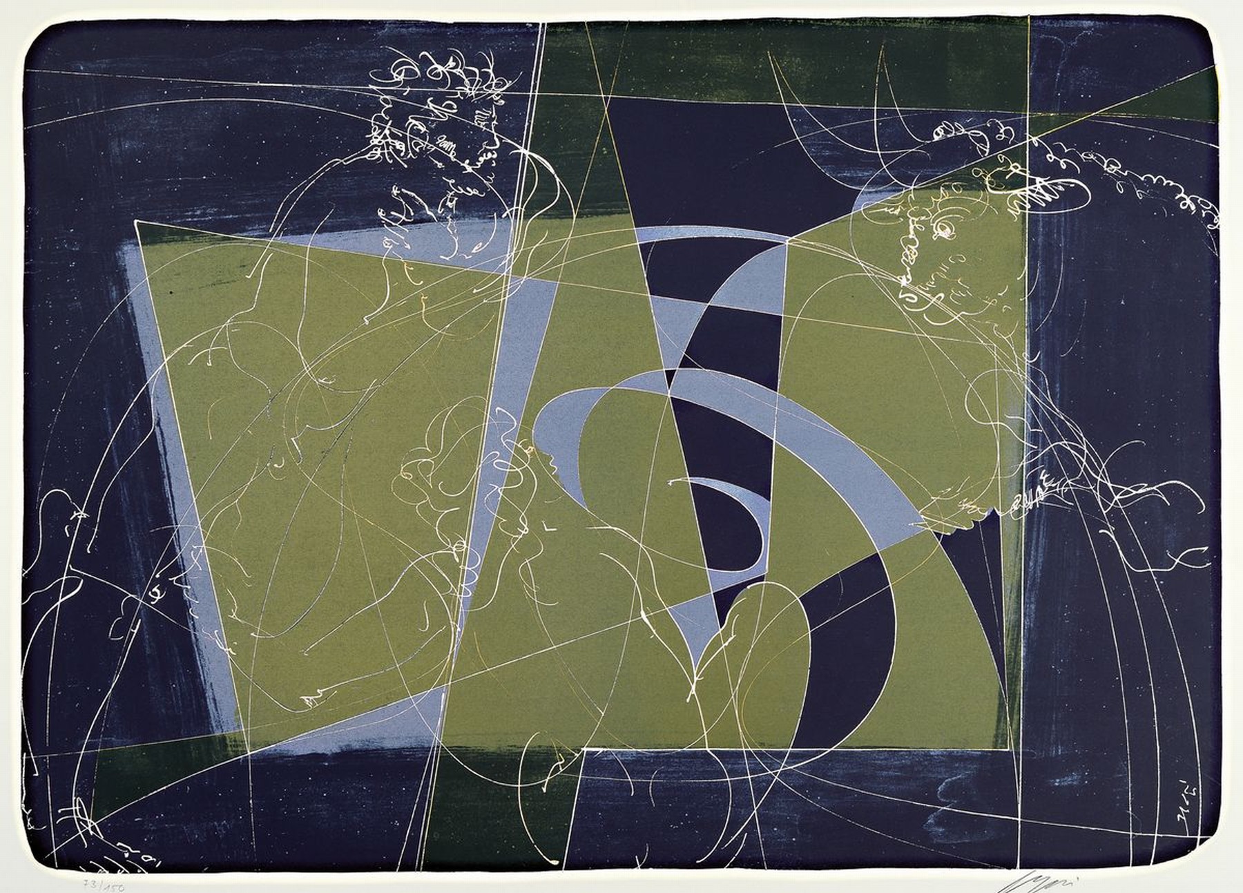 Hans Erni , 1909-2015, Ohne Titel, Lithografie, sign., num. 73/150, gesamt ca. 76x75x5 cm