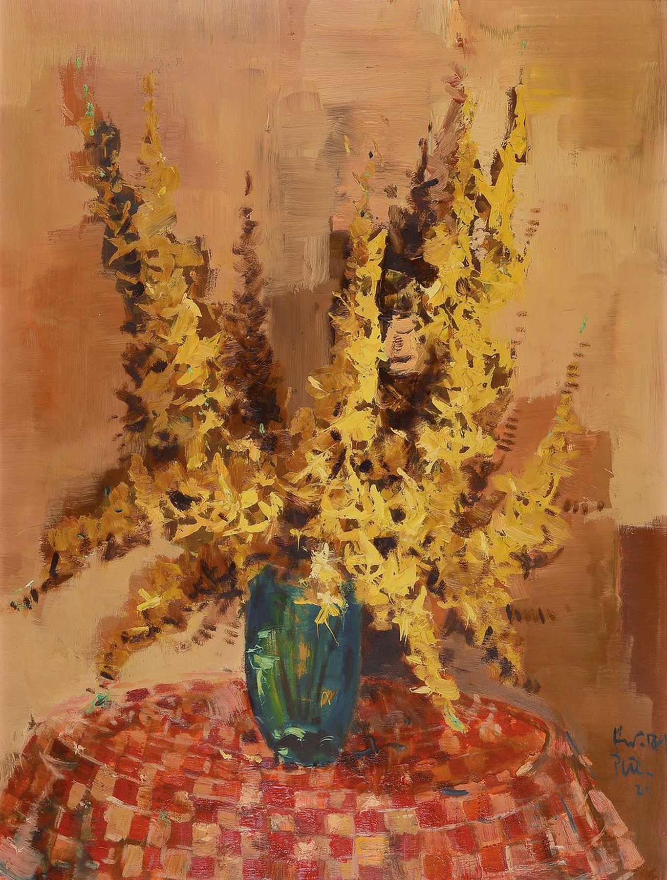 Hans Rolf Peter, 1926-2020 Neustadt/Wstr., 2 Pendants, Blumenstillleben, Öl/Lwd bzw. Öl/Malkarton, beide signiert, je ca. 80x60cm, R. ca. 92x72cm