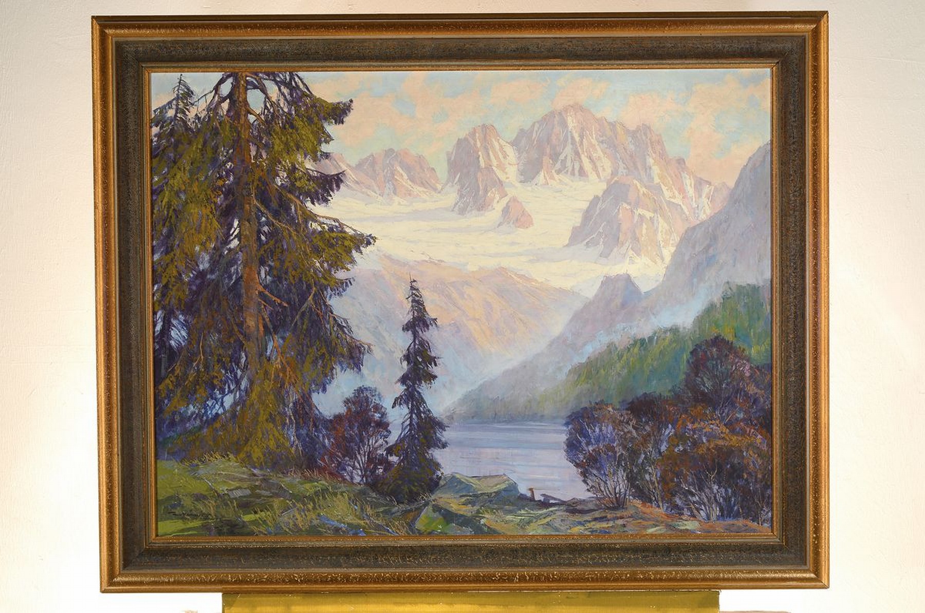 Detail k: Hans Münnich, 1892-1970 Chemnitz, Blick auf das Dachsteingebirge und den Gosau- See, Öl/Lwd, links unten signiert und bez. Chtz, ca. 75x100cm, R. ...