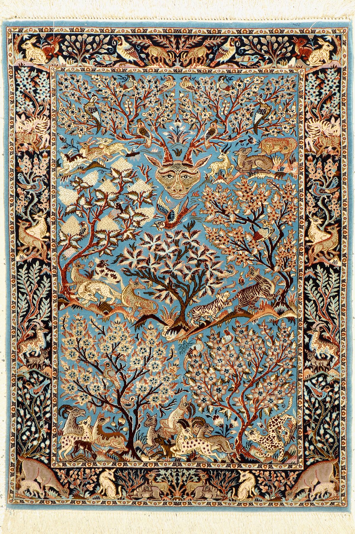 Esfahan fein, Persien, ca. 50 Jahre, Korkwolle mit und auf Seide, ca. 105 x 75 cm, guter Zustand,leichter Mottenfraß am oberen Rand