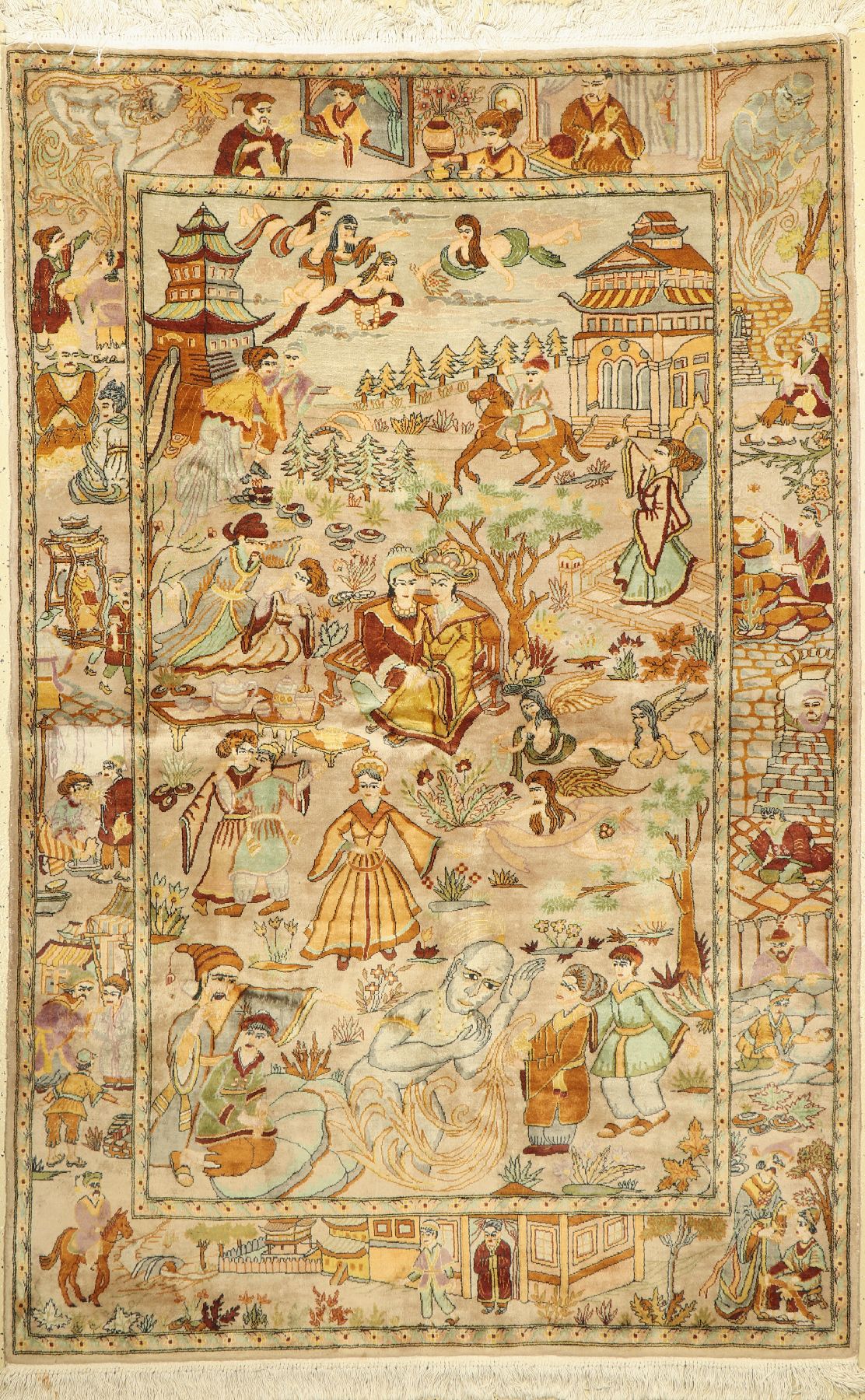 Lahor fein, Pakistan, ca. 50 Jahre, Korkwolle, ca. 216 x 142 cm, Leichter Mottenfraß
