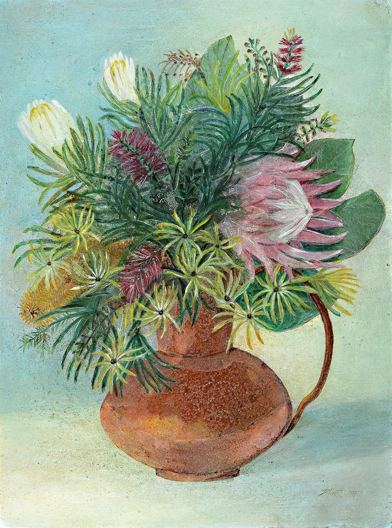 Doris Kunst, Künstlerin aus dem Kölner Raum, geb. 1935 - in Leichlingen verstorben, grafische Ausbildung, hier Blumenstillleben , Öl/Karton, re. ...