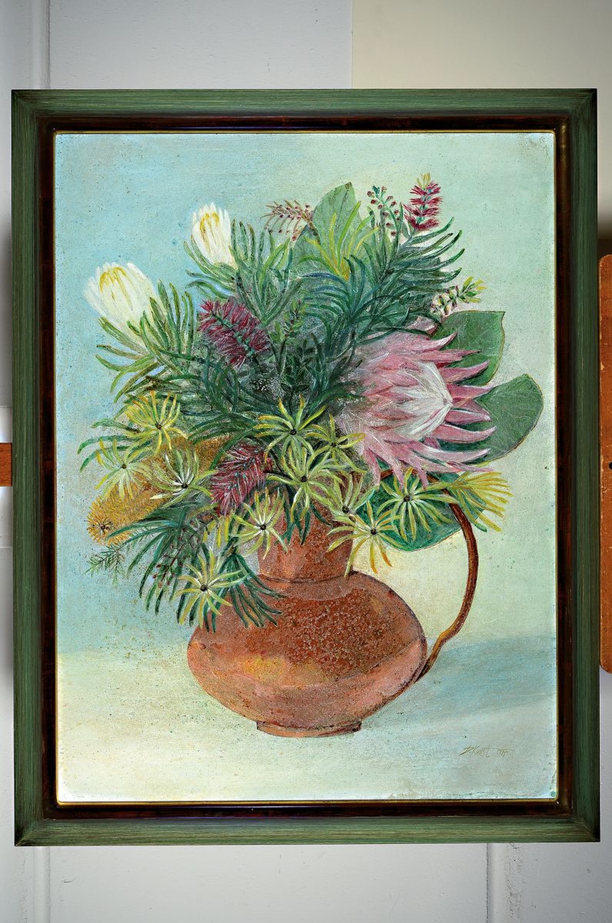 Detail k: Doris Kunst, Künstlerin aus dem Kölner Raum, geb. 1935 - in Leichlingen verstorben, grafische Ausbildung, hier Blumenstillleben , Öl/Karton, re. ...
