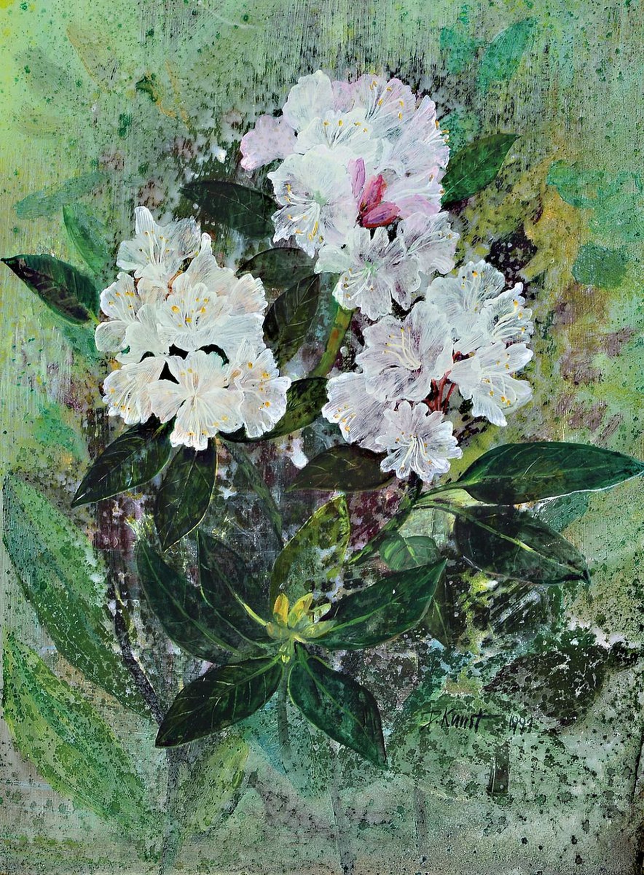 Detail b: Doris Kunst, zwei Gouachen, Künstlerin aus dem Kölner Raum, geb. 1935 - in Leichlingen verstorben, hier zwei Blumenstillleben, Gouache/Papier, , ...