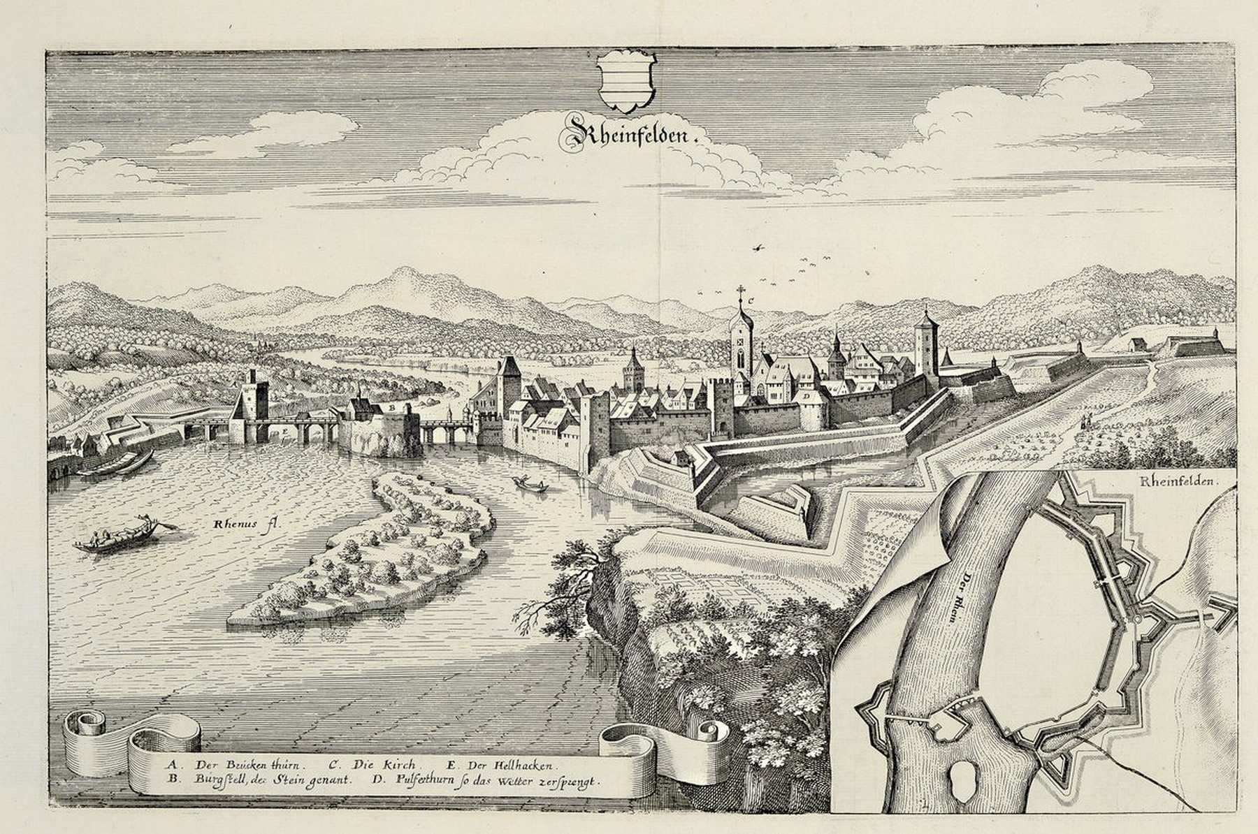 Detail m: Ca. 35 Kupferstiche, Matthäus Merian, 1593- 1650, unterschiedliche Städteansichten, u.a. Mannheim, Breisach, Heidelberg, Lauffenburg, Frankenthal, ...