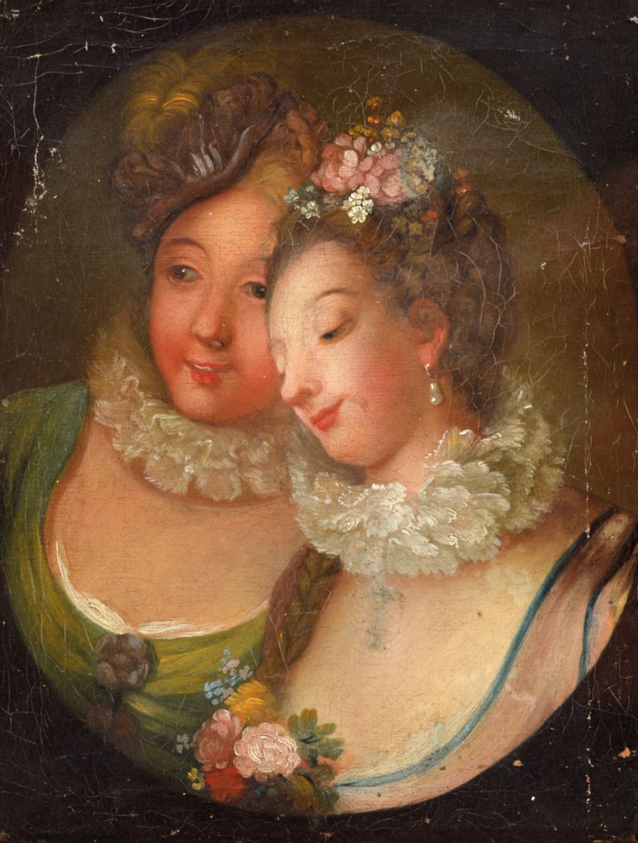 Unbekannter französischer Künstler, wohl Paris, um 1770, Darstellung zweier Freundinnen im verstehenden intimen Gespräch, psychisch fein ...