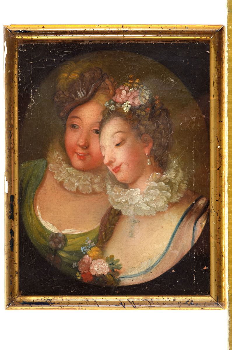 Detail k: Unbekannter französischer Künstler, wohl Paris, um 1770, Darstellung zweier Freundinnen im verstehenden intimen Gespräch, psychisch fein ...