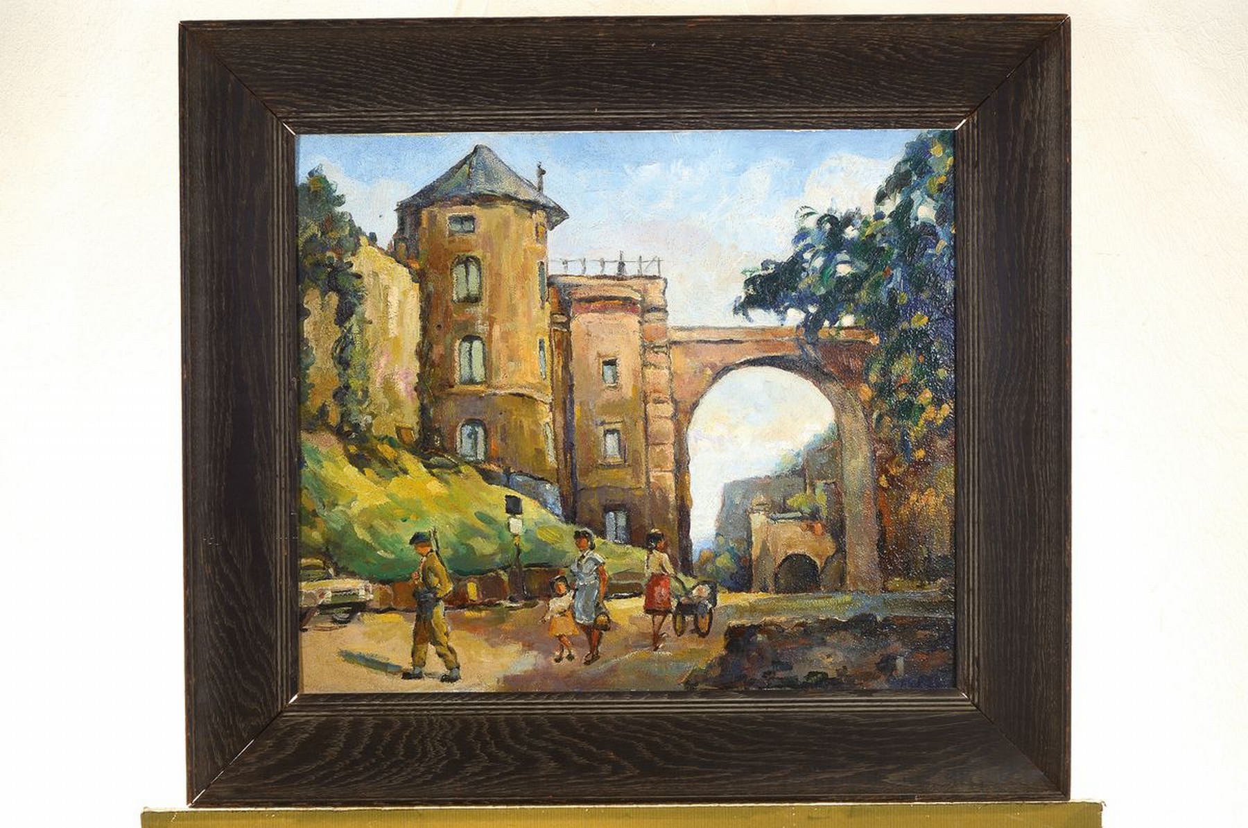 Detail k: Willi Holtmann, 1900 Duisburg - 1984 Wiesbaden, Ansicht von Wiesbaden mit Spaziergängern, Öl/Malkarton, 45 x 55 cm, Alters- und Gebr.spuren, ...