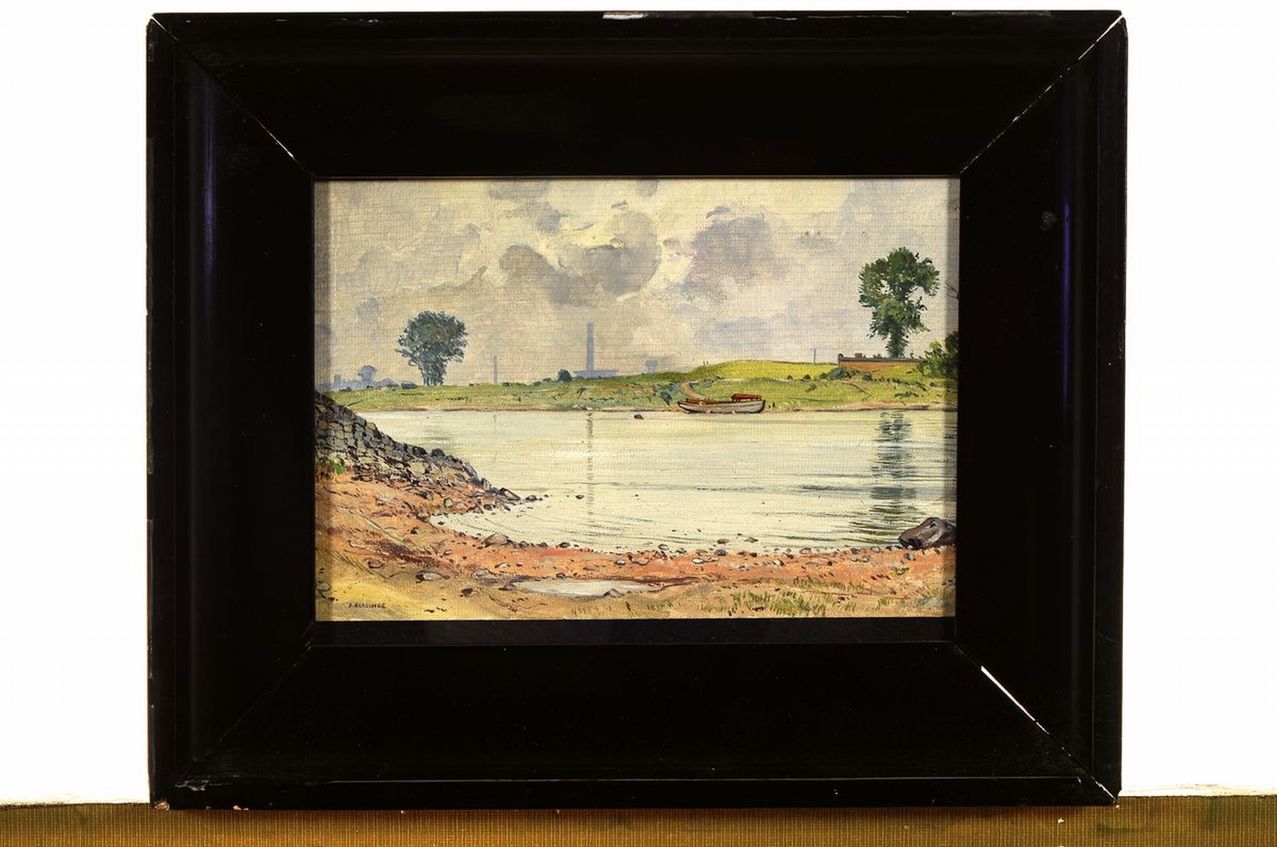 Detail k: Franz Josef Blaschke, 1916 - 1984 Köln, Köln gegenüber Stammheim mit Blick auf das Fordwerk, Öl/Karton, 16 x 21 cm, Rahmen