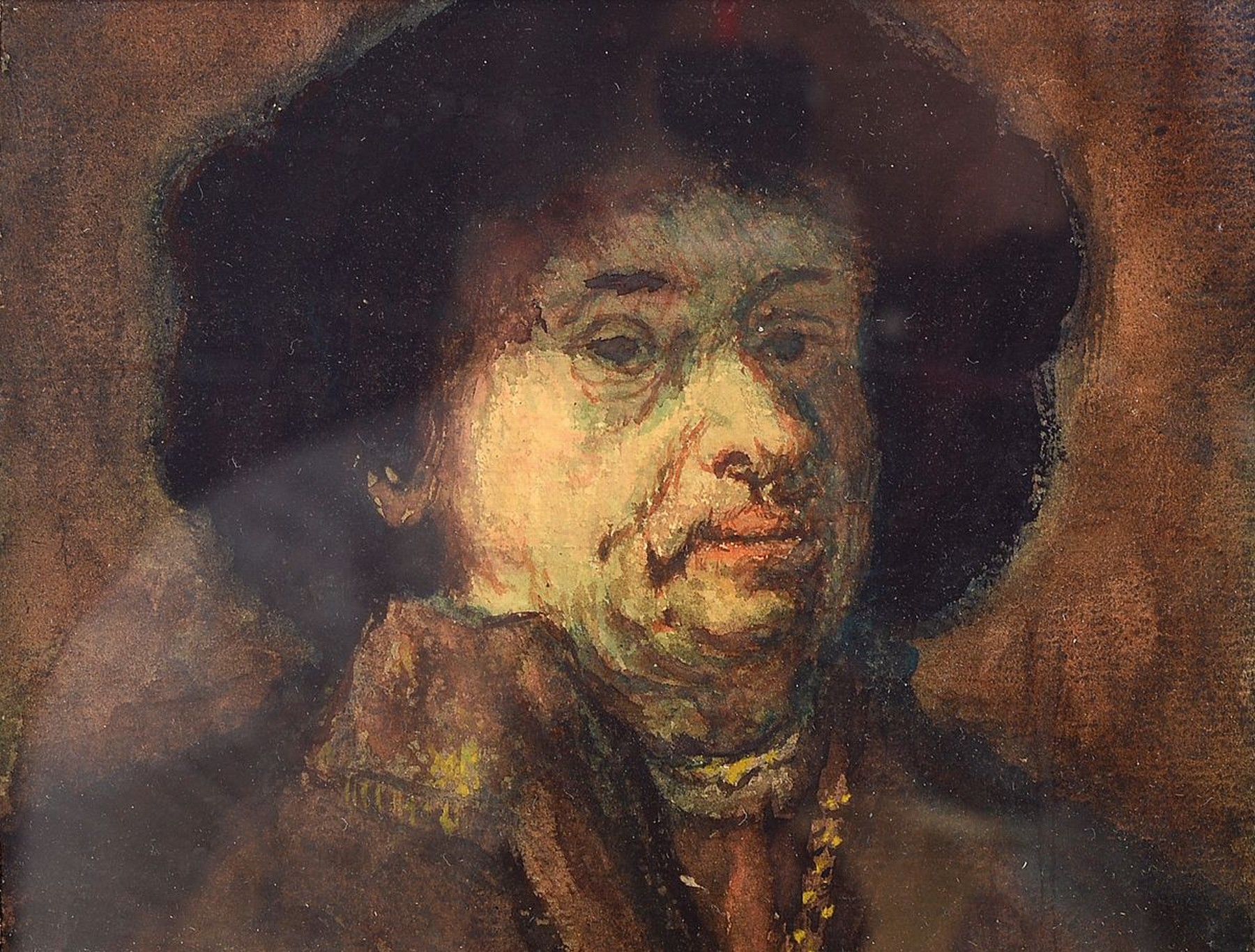 Niederländischer Künstler, 20. Jh. Porträt "Rembrandt", Gouache/Papier /Karton, unsigniert, qualitätvolle Ausführung, gut ...
