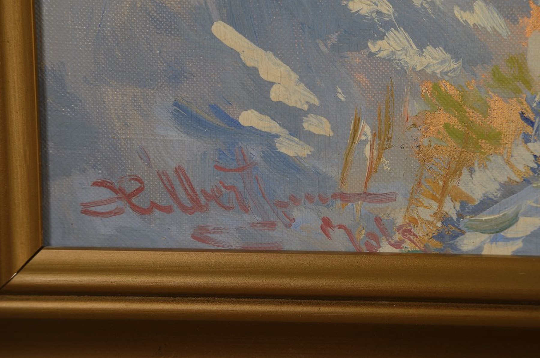 Detail a: Hilbert Jensen, dänischer Landschaftsmaler, geb. 1911, Winterlandschaft, Öl/Lwd, lebendige Darstellung des Schnees, li. u. signiert und dat. 1969, ...