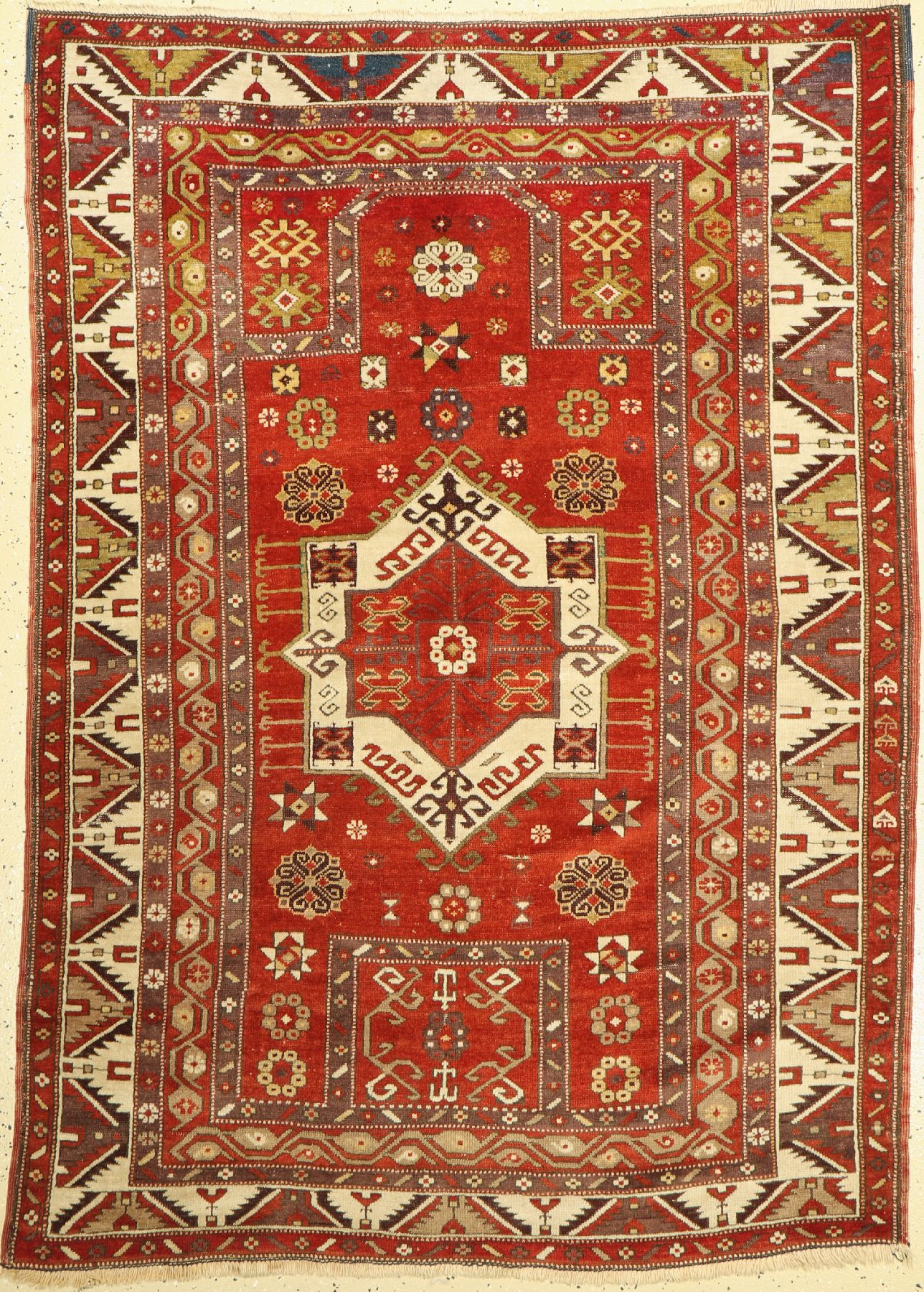 Kazak antik, Kaukasus, um 1900, Wolle auf Wolle, ca. 180 x 127 cm, Mittlere Gebrauchsspuren