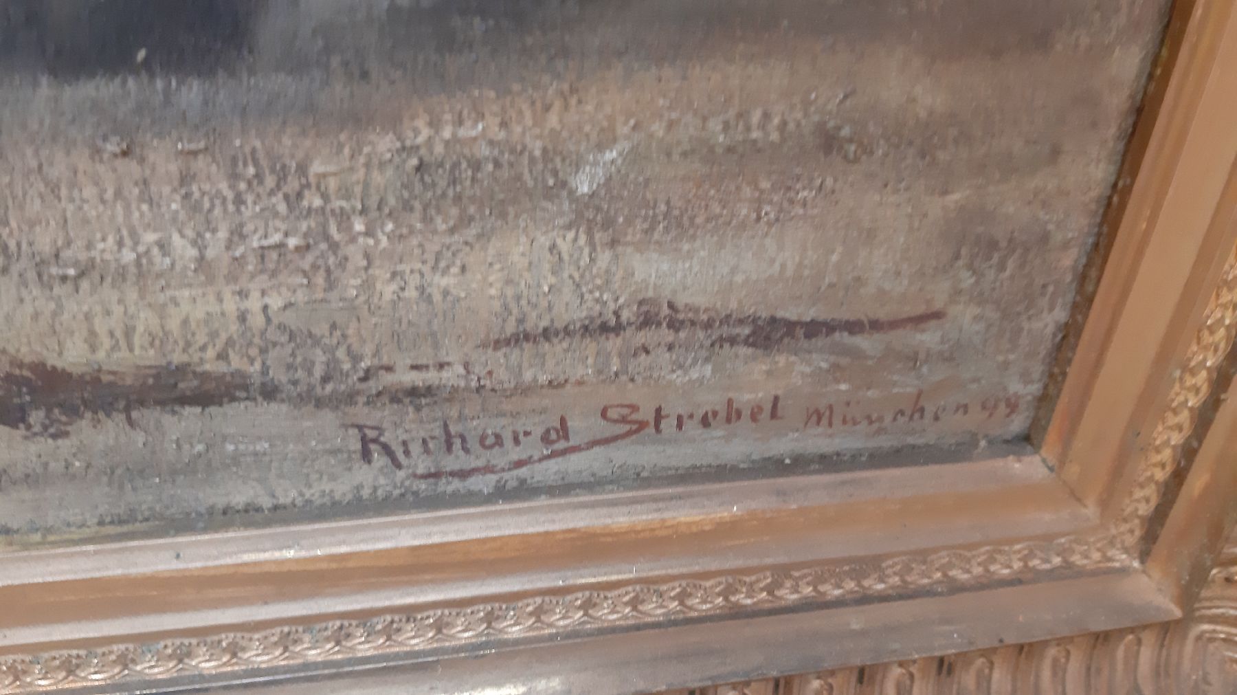 Detail c: Richard Strebel, 1861 Veracruz/Mexiko-1940 Burghausen, Studium an den Akademien Kassel und Karlsruhe, in München tätiger Tiermaler, hier: zwei ...