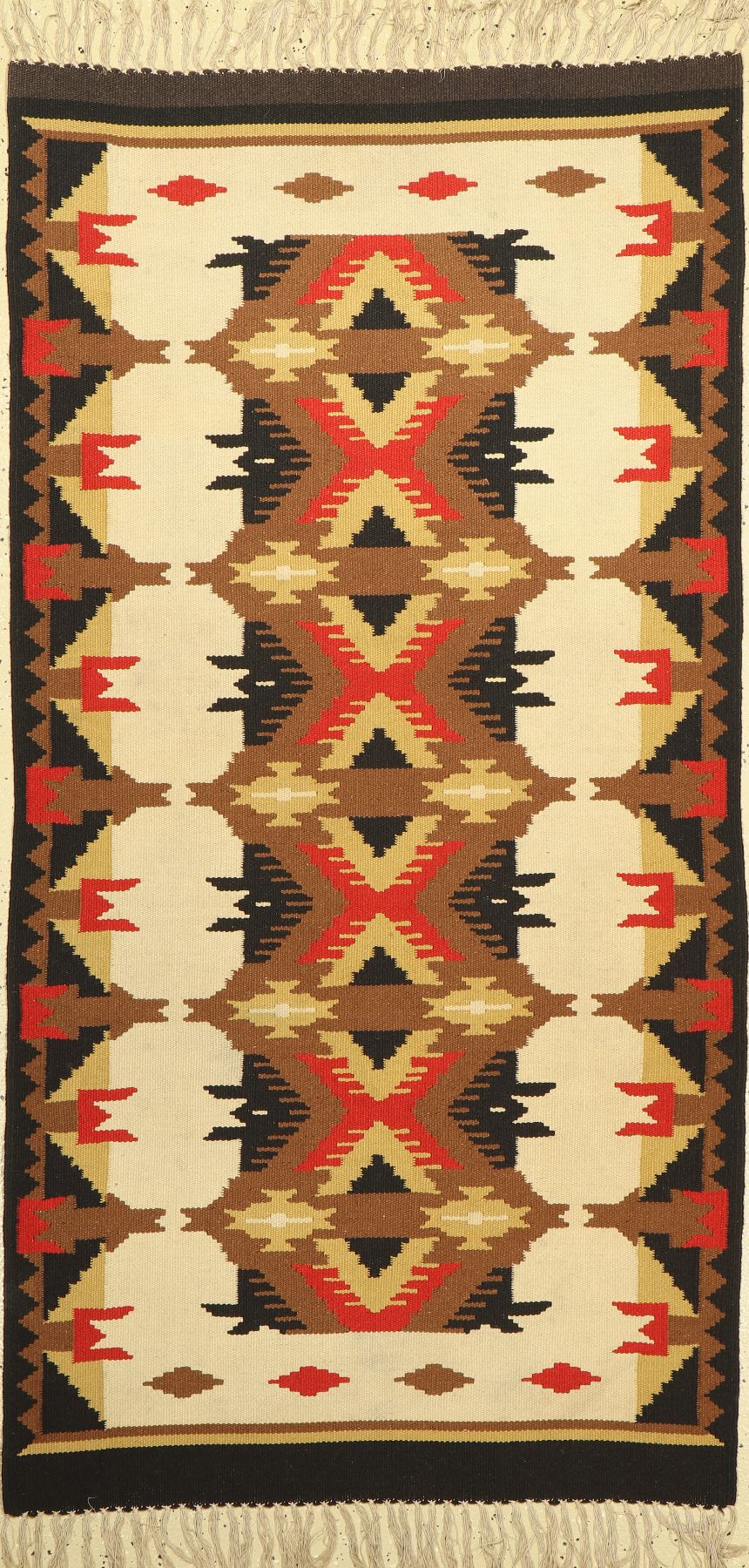 Navaho Kelim, Südamerika, ca. 60 Jahre, Wolle auf Baumwolle, ca. 175 x 90 cm, leicht verschmutzt