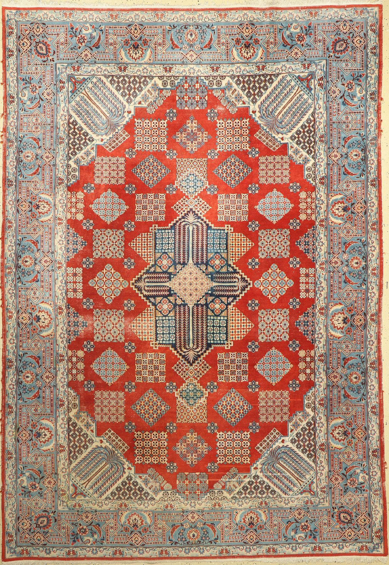 Nain fein(6La), Persien, um 1950, Korkwolle, ca. 290 x 200 cm, Starke Gebrauchsspuren