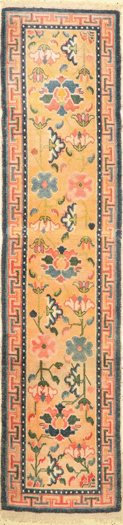 Pao Tow antik, China, Ende 19.Jhd, Wolle auf Baumwolle, ca. 255 x 61 cm, Mittlere Gebrauchsspuren, Restauriert