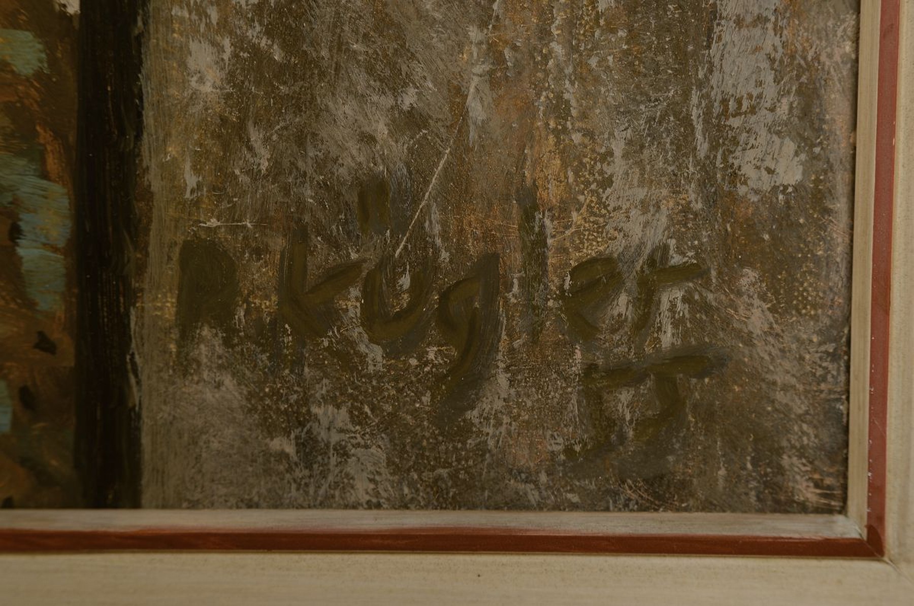 Detail a: Rudolf Kügler, 1921-2013 Berlin, "Seebild", so rückseitig betitelt, Blick auf einen Hafen, Öl/Lwd, rechts unten signiert und dat. 55, ...