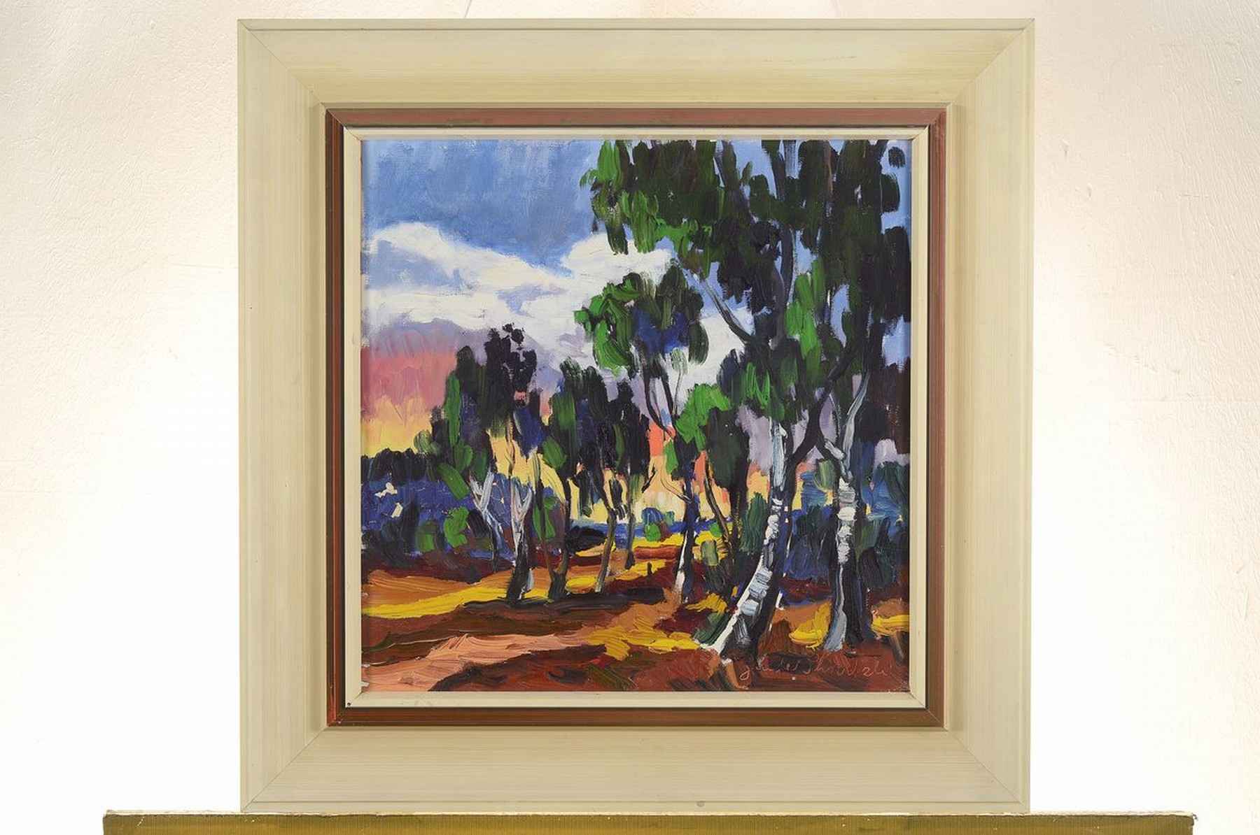 Detail k: Günther Skrodzki, 1835 Kehlerwald-2012 Hattstedt, Landschaft mit Birken, Öl/Lwd, rechts unten signiert, ca. 40x40cm, R. ca. 57x57cm