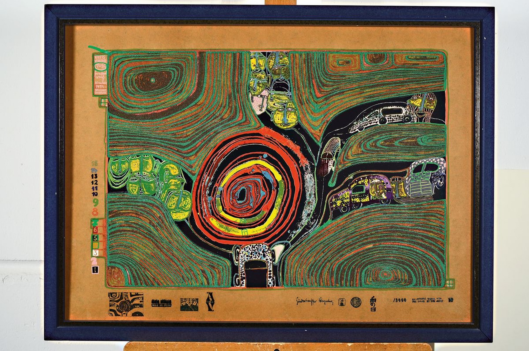 Detail k: Friedensreich Hundertwasser, 1928-2000, Kreisverkehr, Farbserigraphie aus der Regentag Mappe von 1971, num. 00489/3000, ca. 47x66cm