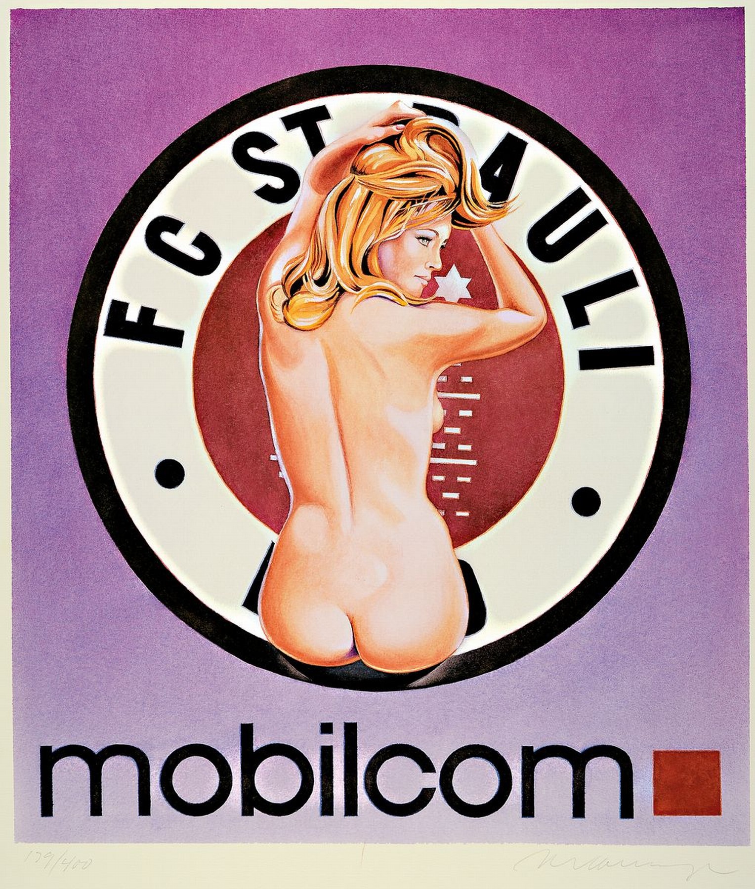 Mel Ramos, geb. 1935, FC St. Pauli I, Mobilcom, Farboffset, sign., num. 139/400, WVZ Hilger OL 2-03, 63x56 cm