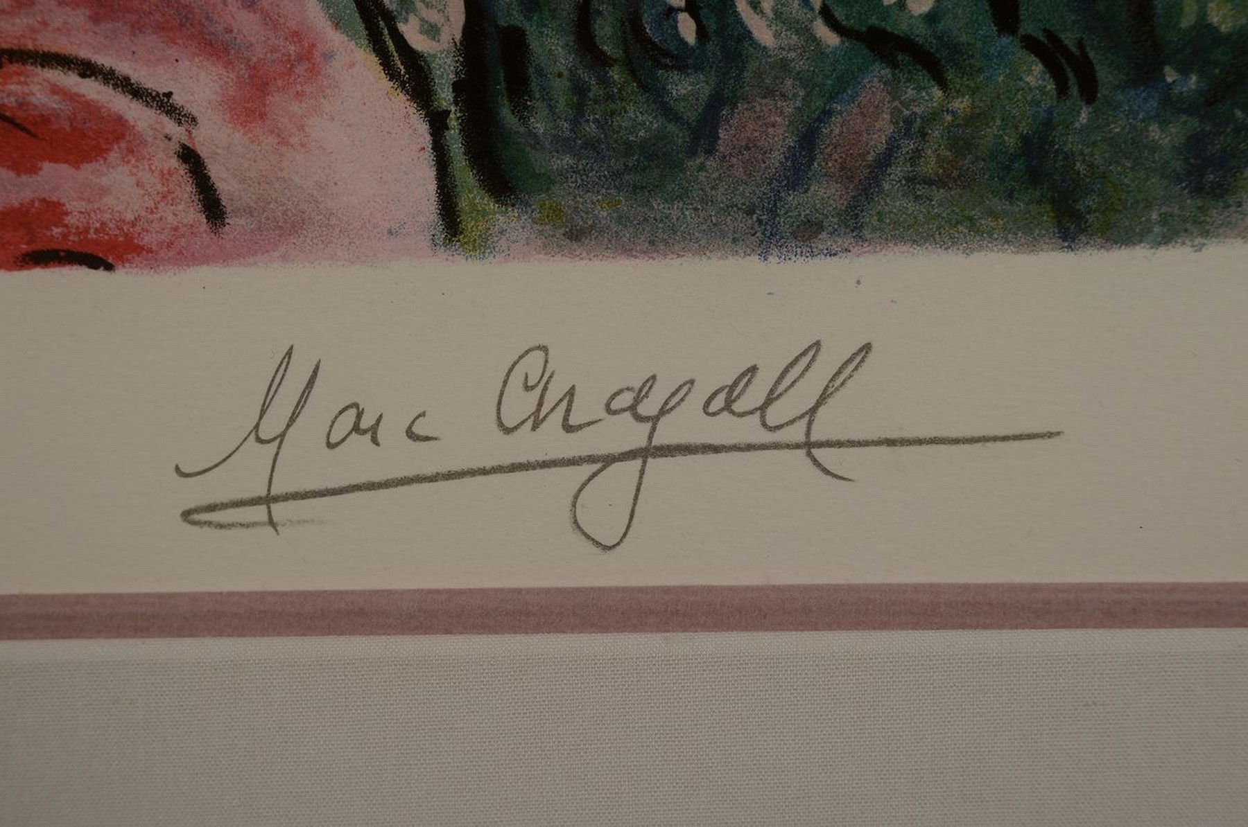 Detail a: Marc Chagall, 1887-1985, "Les Soucis", Farblithografie, drucksign., num. 210/500, aufwändige Atelierrahmung, l. gebrsp., gesamt ca. 125x98 ...