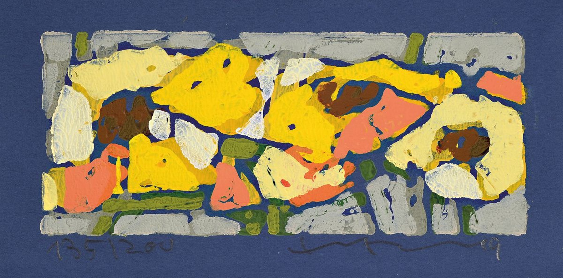 Klaus Fussmann, 1938 Velbert, Farblinolschnitt, Rosen gelb., sign., num. 135/200, ca. 9x17,5 cm