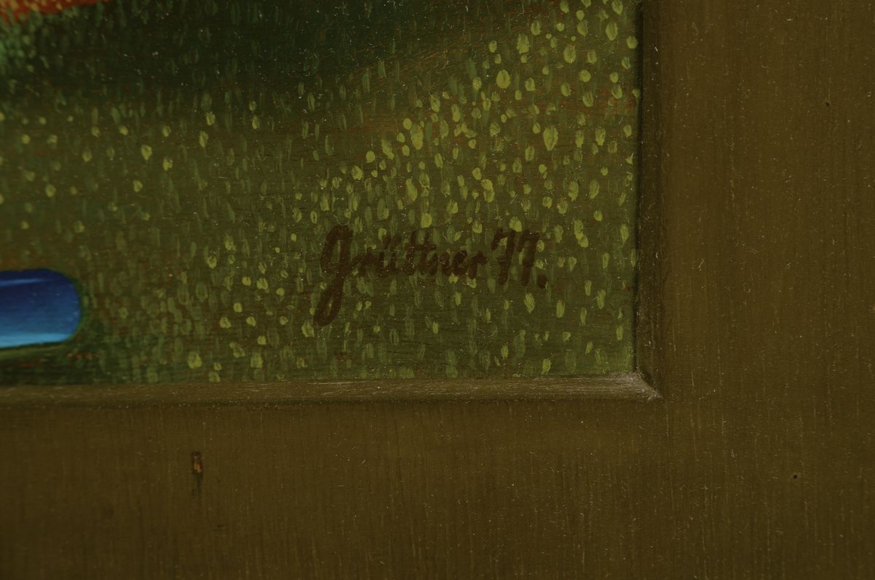 Detail a: Frank Arno Grüttner, 1940 Berlin- 2019 Frankfurt am Main, Surrealistische Landschaft mit Figuren, Öl/Lwd, rechts unten signiert und dat. 77, ca. ...
