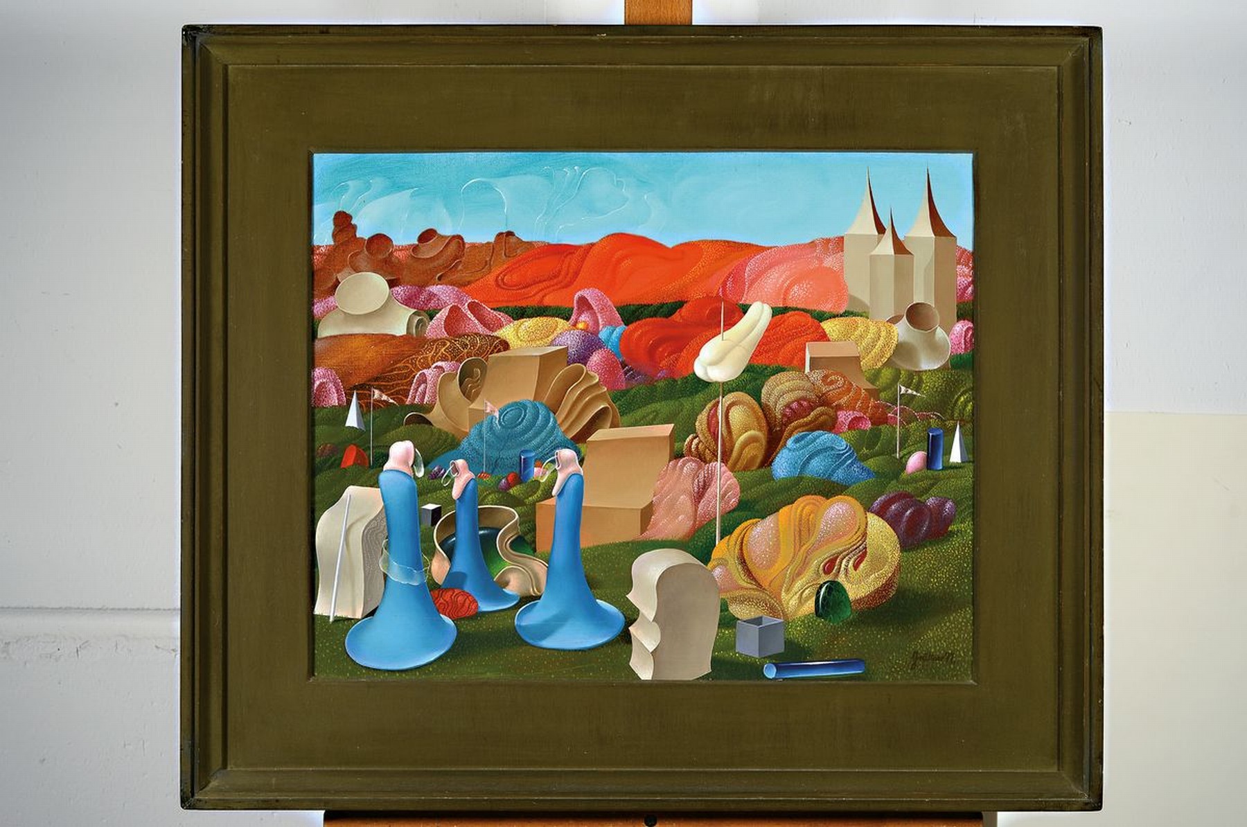Detail k: Frank Arno Grüttner, 1940 Berlin- 2019 Frankfurt am Main, Surrealistische Landschaft mit Figuren, Öl/Lwd, rechts unten signiert und dat. 77, ca. ...