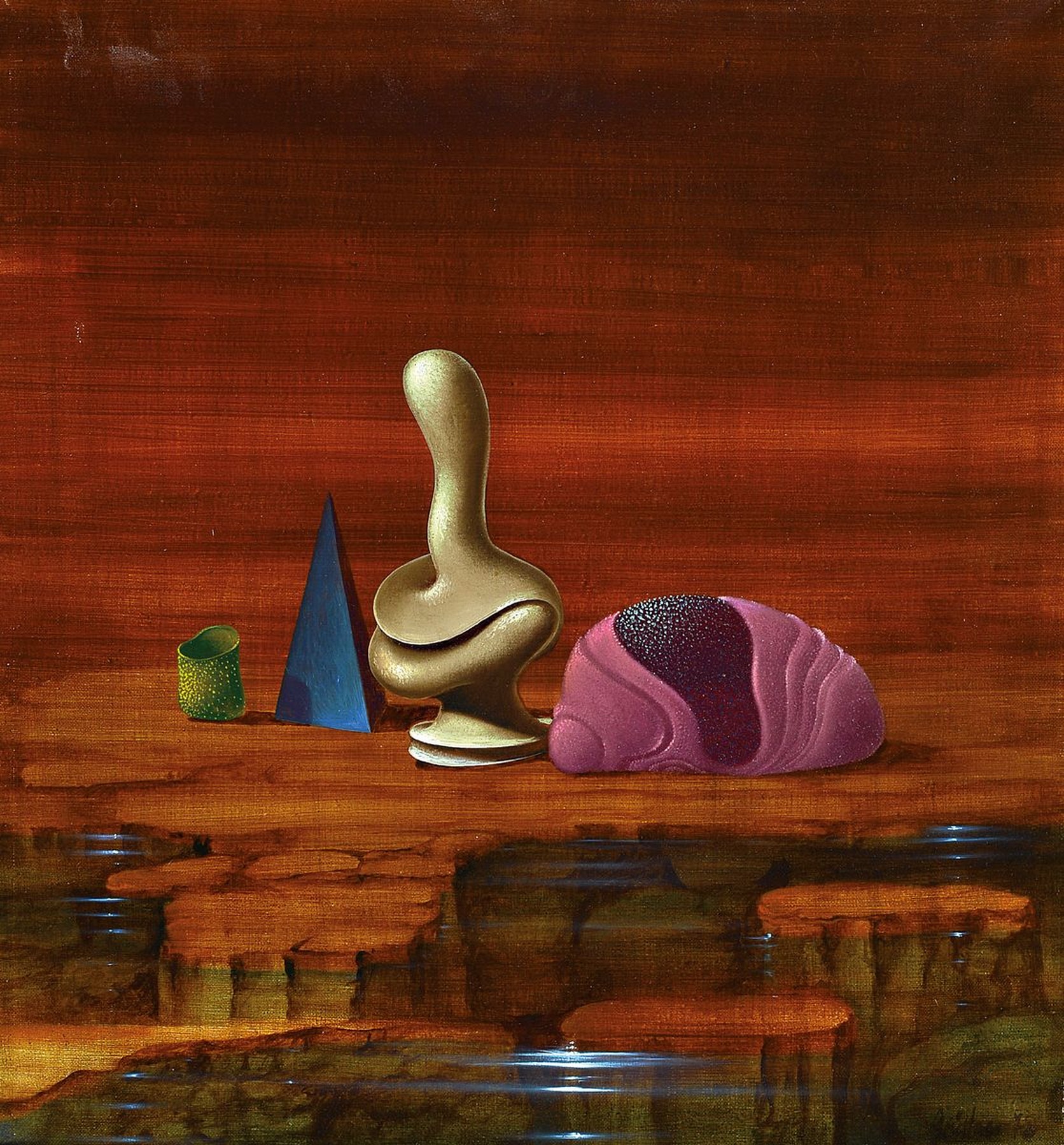 Frank Arno Grüttner, 1940 Berlin - 2019 Frankfurt am Main, Surrealistisches Stillleben, Öl/Lwd, rechts unten signiert und dat. 77, ca. 50x45cm, R. ...