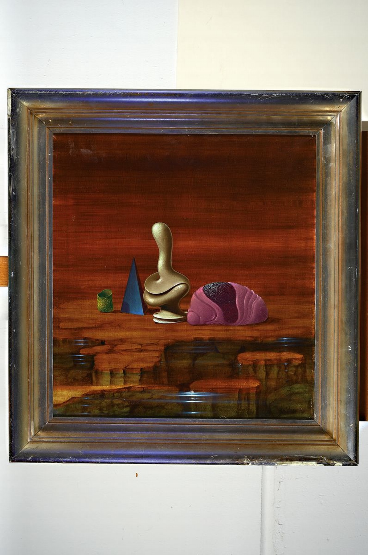 Detail k: Frank Arno Grüttner, 1940 Berlin - 2019 Frankfurt am Main, Surrealistisches Stillleben, Öl/Lwd, rechts unten signiert und dat. 77, ca. 50x45cm, R. ...