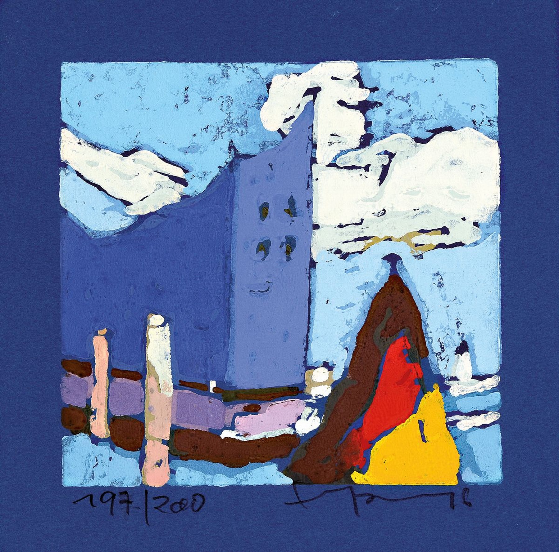 Klaus Fussmann, geb. 1938 Velbert, Farblinolschnitt, "Elbphilharmonie", sign., num. 197/200, ca. 19x18 cm