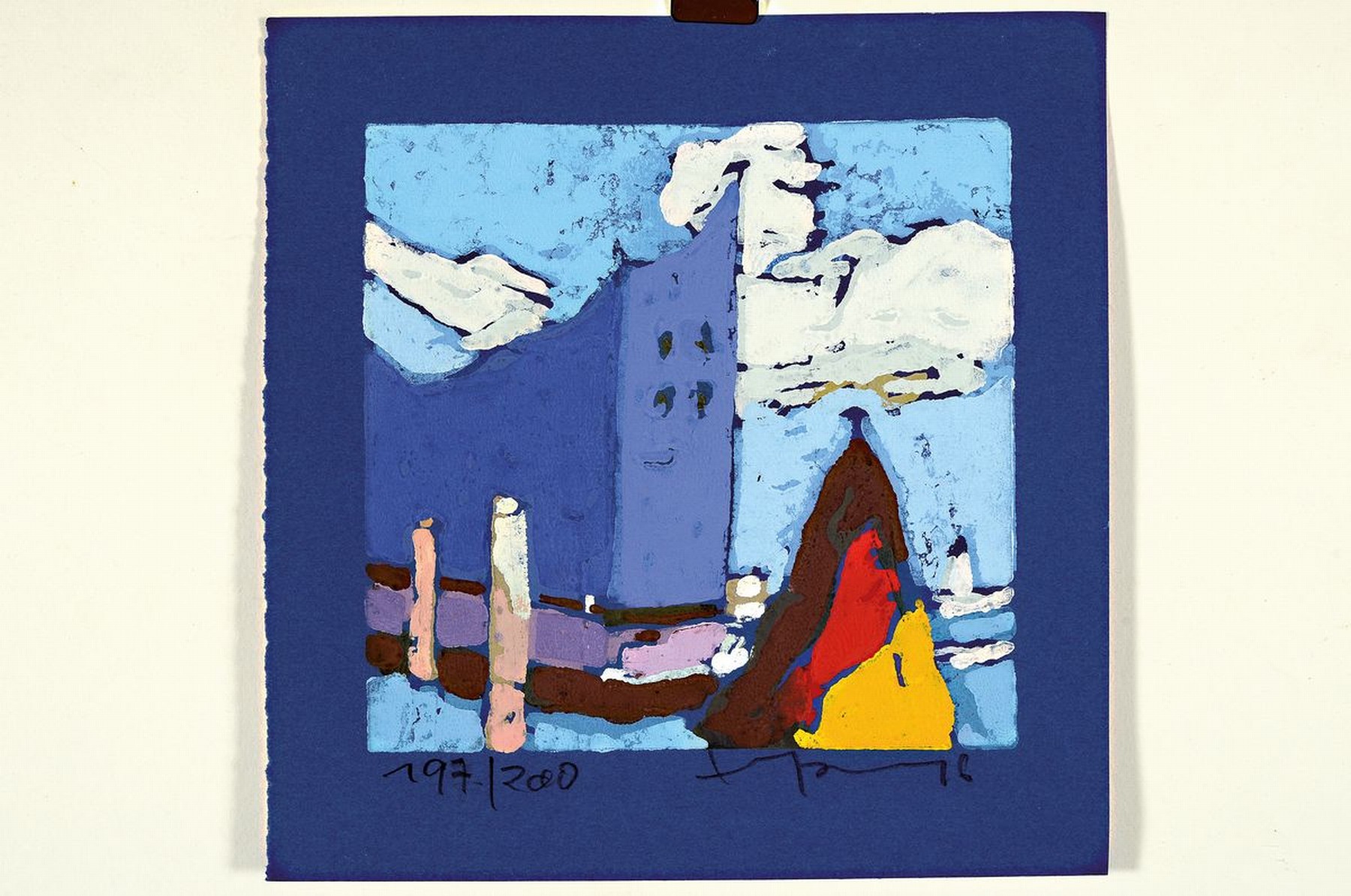Detail k: Klaus Fussmann, geb. 1938 Velbert, Farblinolschnitt, "Elbphilharmonie", sign., num. 197/200, ca. 19x18 cm