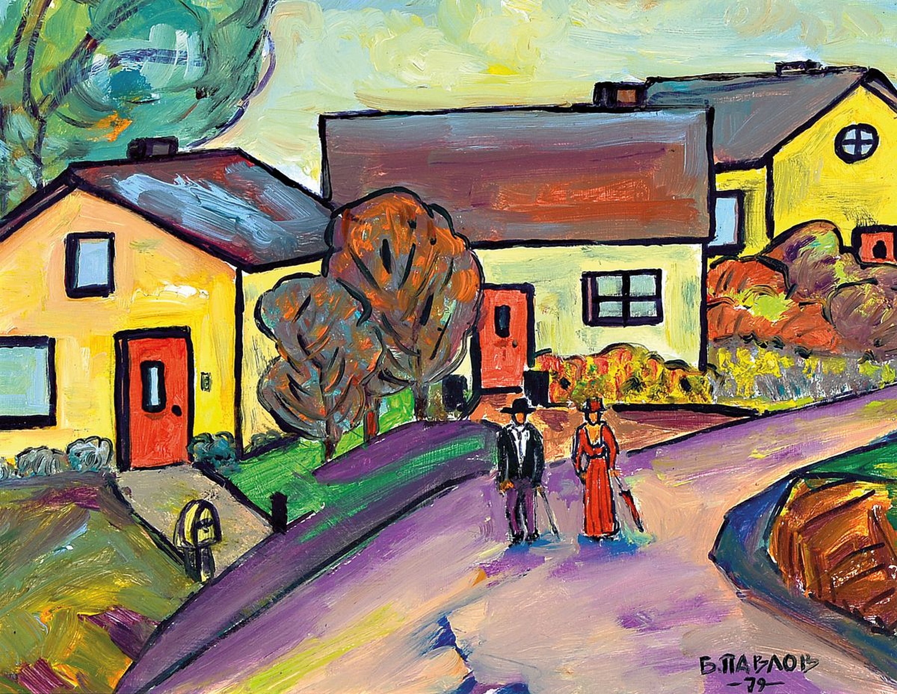 Boris Pavlov, 1928-2005, "Bei Freunden in der Bretagne 1979", Öl/Karton, verso bezeichnet mit Nachlassnummer 36-2689, sign. in kyrillische ...