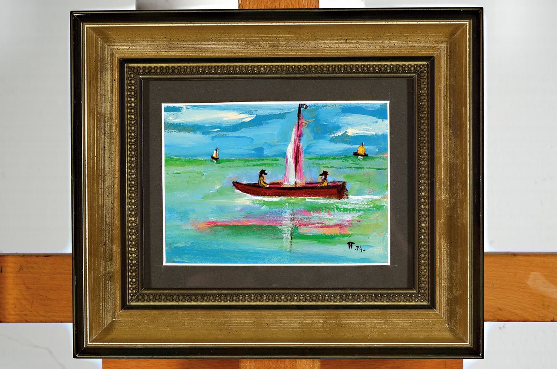 Detail k: Boris Pavlov, 1928-2005, "Angeln vom Boot am Meergrund an der Cote d Azur vor St. Tropez 1974", Öl/Karton, signiert in kyrillische ...