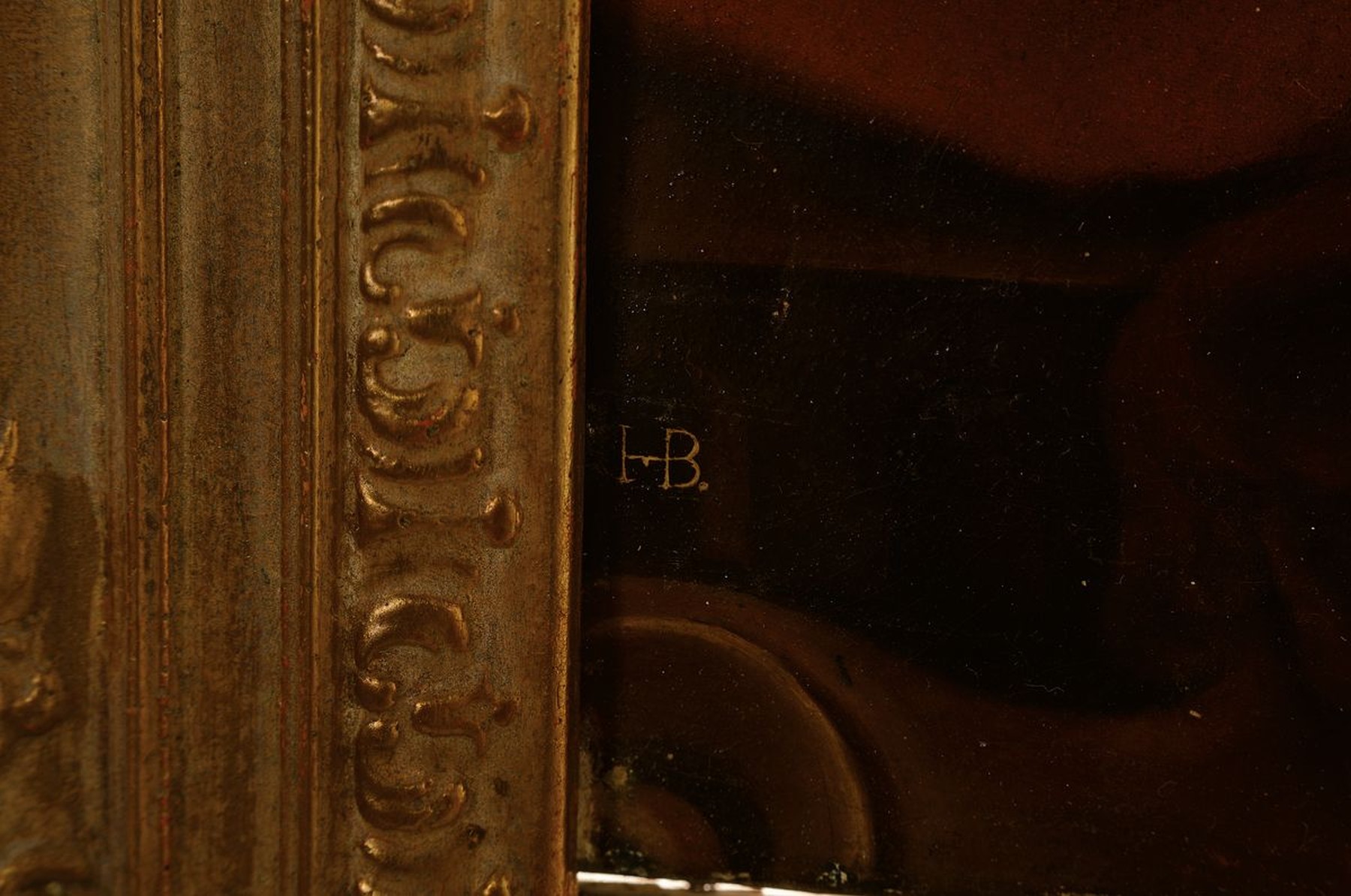 Detail a: Monogrammist HB, 2. Hälfte 19. Jh., Der Tod der Kleopatra, Öl/Lwd, links unten monogr., rest., ca. 80x60cm, R. ca. 100x80cm, dieser besch.
