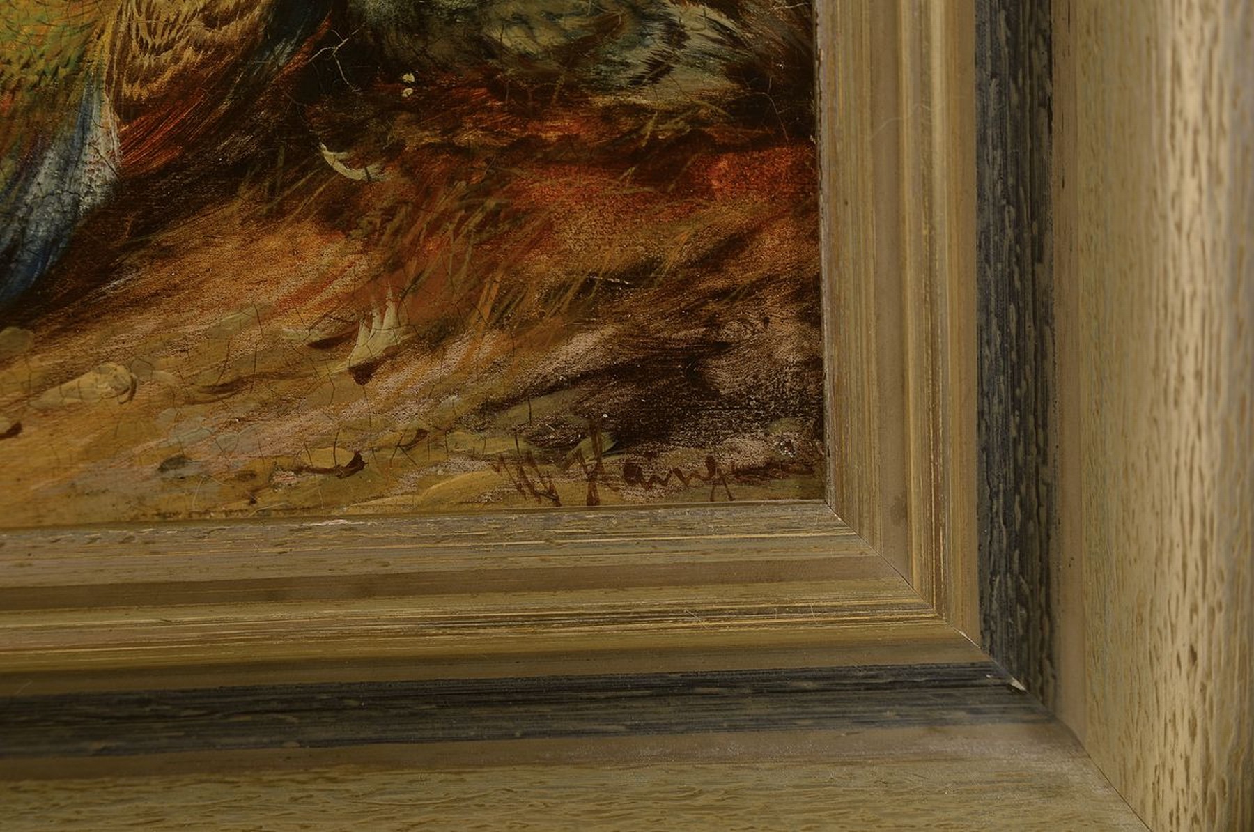 Detail a: Max Hänger, 1874-1955 München, Federvieh mit Pfau, Öl/Holz, rechts unten signiert, ca. 17.5x24cm, R. ca. 26.5x33cm