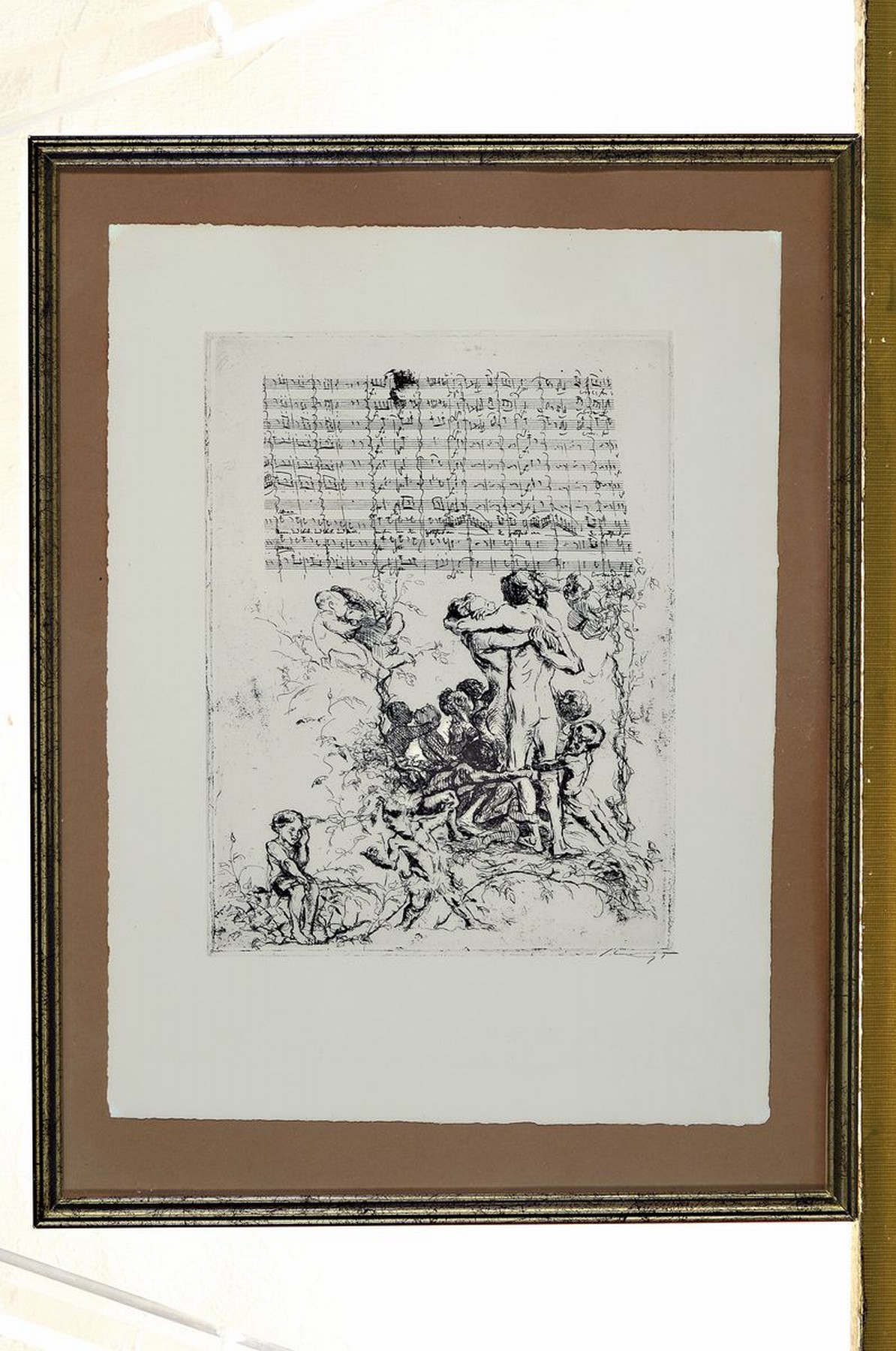 Detail k: Max Slevogt, 1868-1932, Radierung zu Mozarts Zauberflöte, Mann und Weib, Weib und Mann, handsigniert, ca. 24x18cm, u.Gl., R.ca 41x31cm