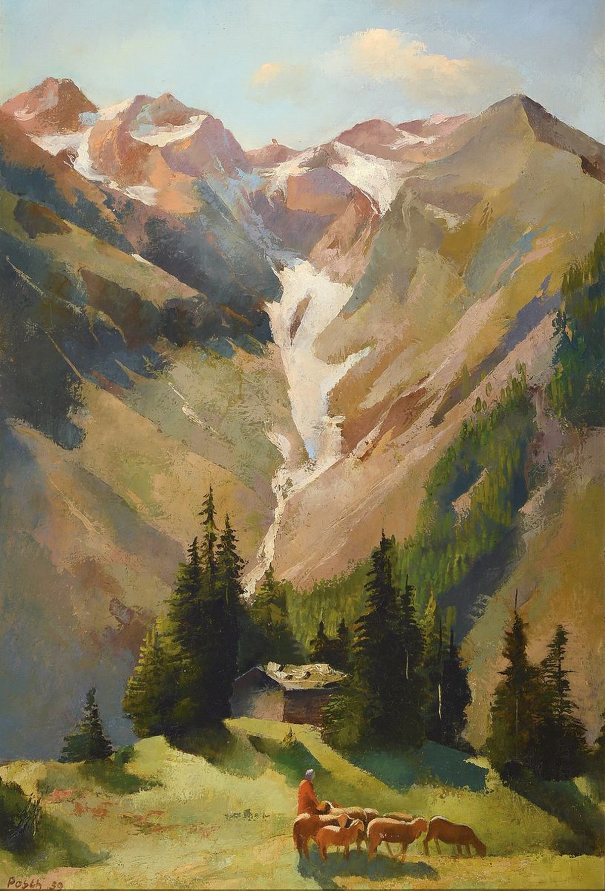 Alexander Posch, 1890 Schönberg-1950 Darmstadt, Bacherloch bei Oberstdorf, so rückseitig betitelt, Öl/Lwd, links unten signiert und dat. 39, ...