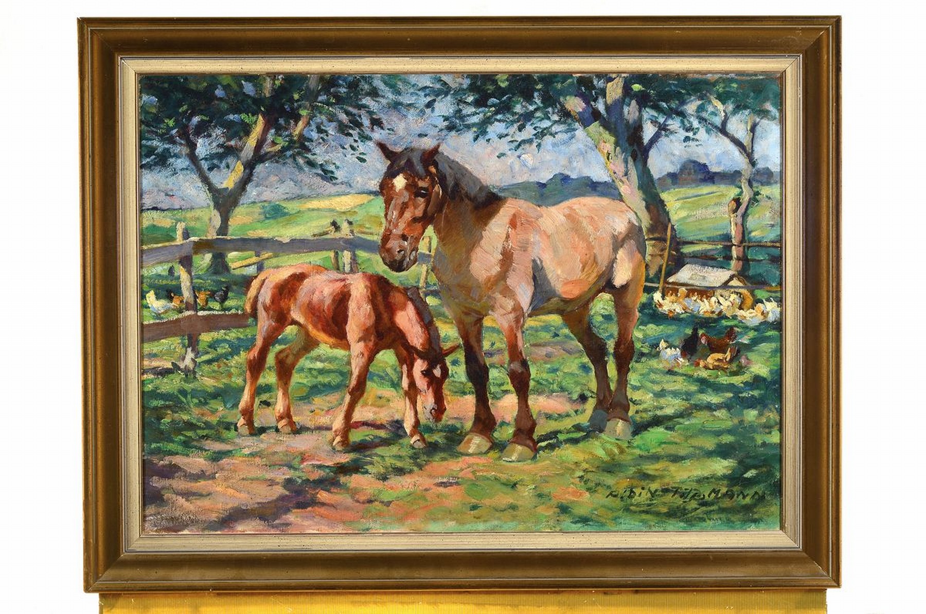 Detail k: Albin Tippmann, 1871 Wurzen-1952 München, Studium an der Städt. Kunstschule und an der Akademie München, hier: Stute mit Fohlen, im Hintergrund ...