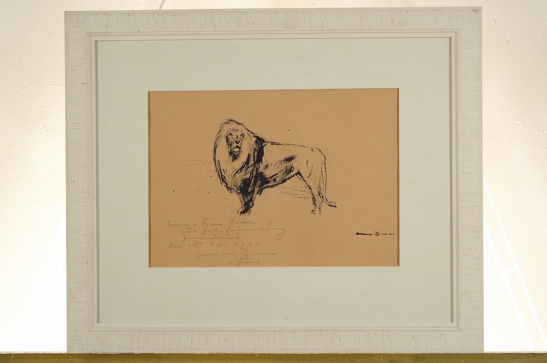 Detail k: Otto Dill, 1884 Neustadt-1957 Bad Dürkheim, stehender Löwe, Tuschezeichnung auf Papier, gebräunt, rechts unten signiert, mit Bleistift Widmung: ...